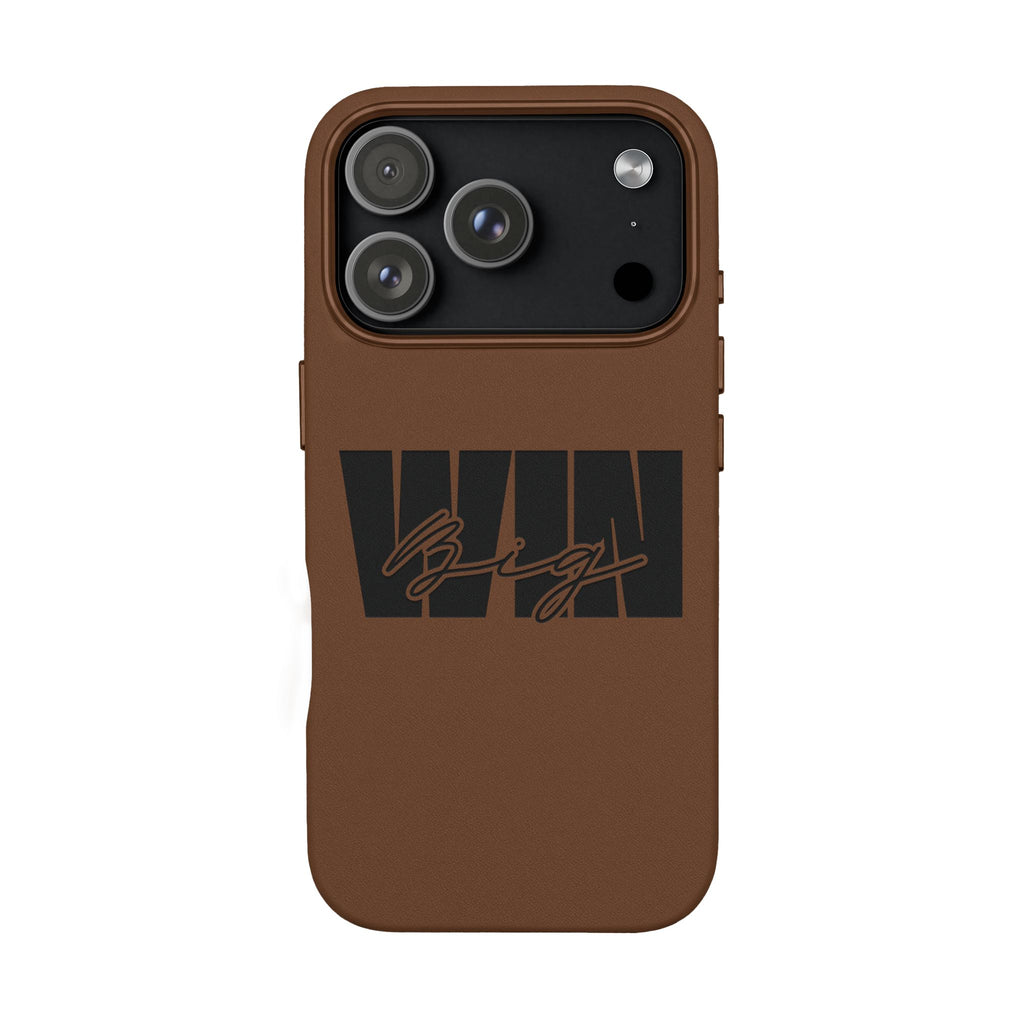 Engraved PU Leather Phone Case—Brown Signature Stripe Design