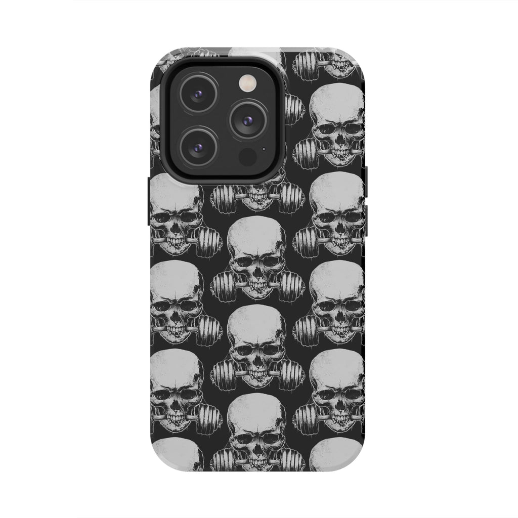 Skull Barbell Tough Phone Case — Black Grunge Protective Phone Cover