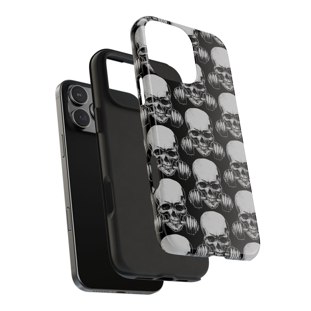 Skull Barbell Tough Phone Case — Black Grunge Protective Phone Cover