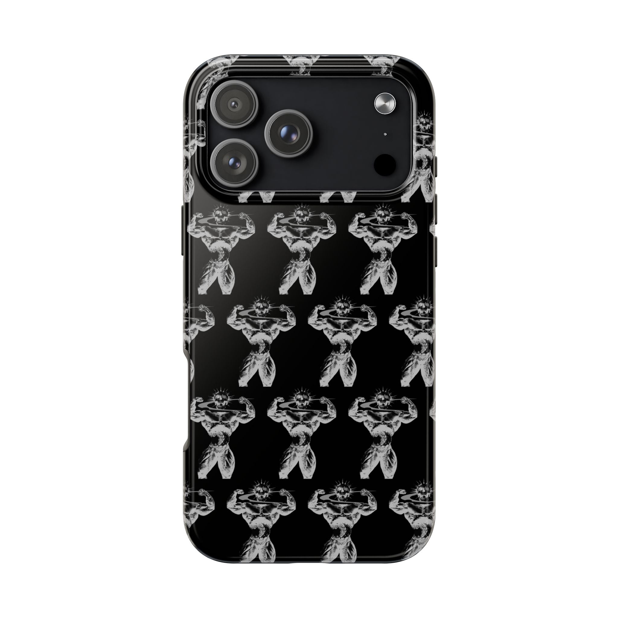 Black Tough Phone Case with White Moth Pattern — Protective iPhone Case, Gothic Nature Vibe