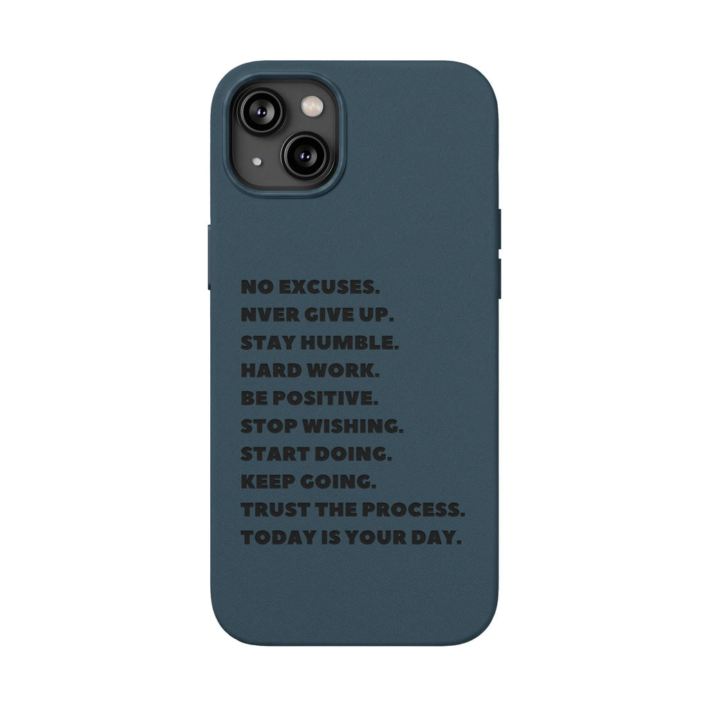 Engraved PU Leather Phone Case — Motivational Text Protective Cover