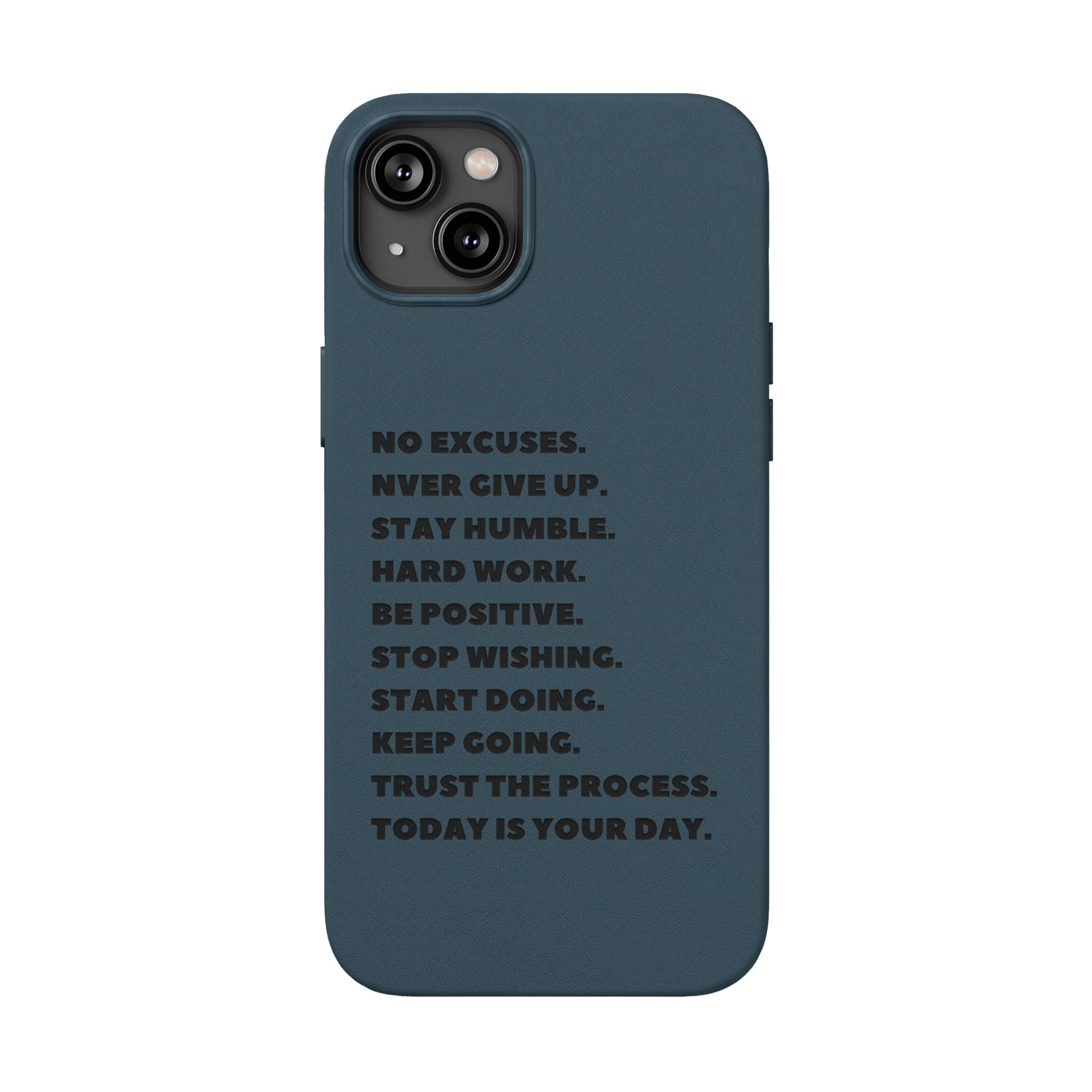 Engraved PU Leather Phone Case — Motivational Text Protective Cover