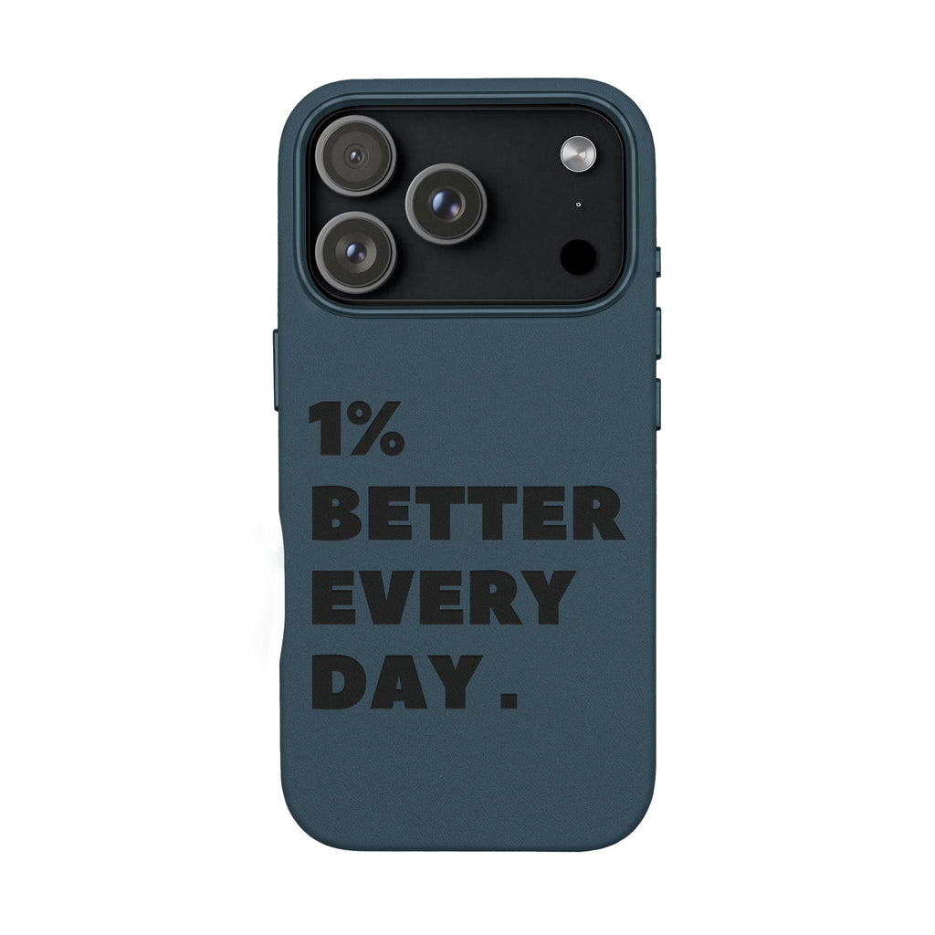 "1% Better Every Day" PU Leather Phone Case — Embossed Motivational iPhone Cover