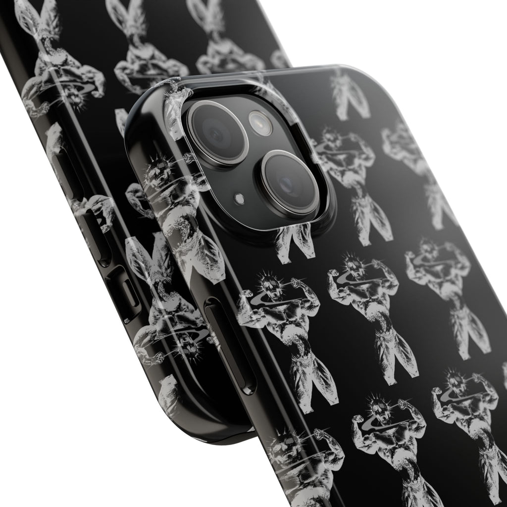 Black Tough Phone Case with White Moth Pattern — Protective iPhone Case, Gothic Nature Vibe
