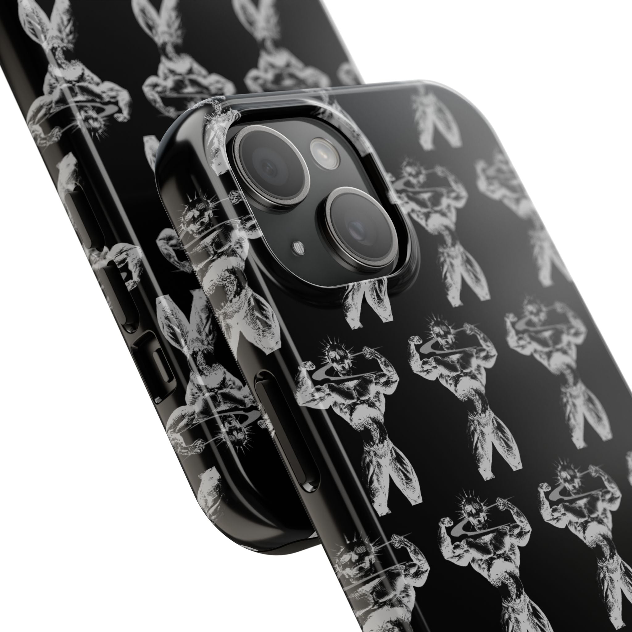 Black Tough Phone Case with White Moth Pattern — Protective iPhone Case, Gothic Nature Vibe