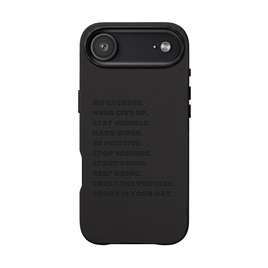 Engraved PU Leather Phone Case — Motivational Text Protective Cover