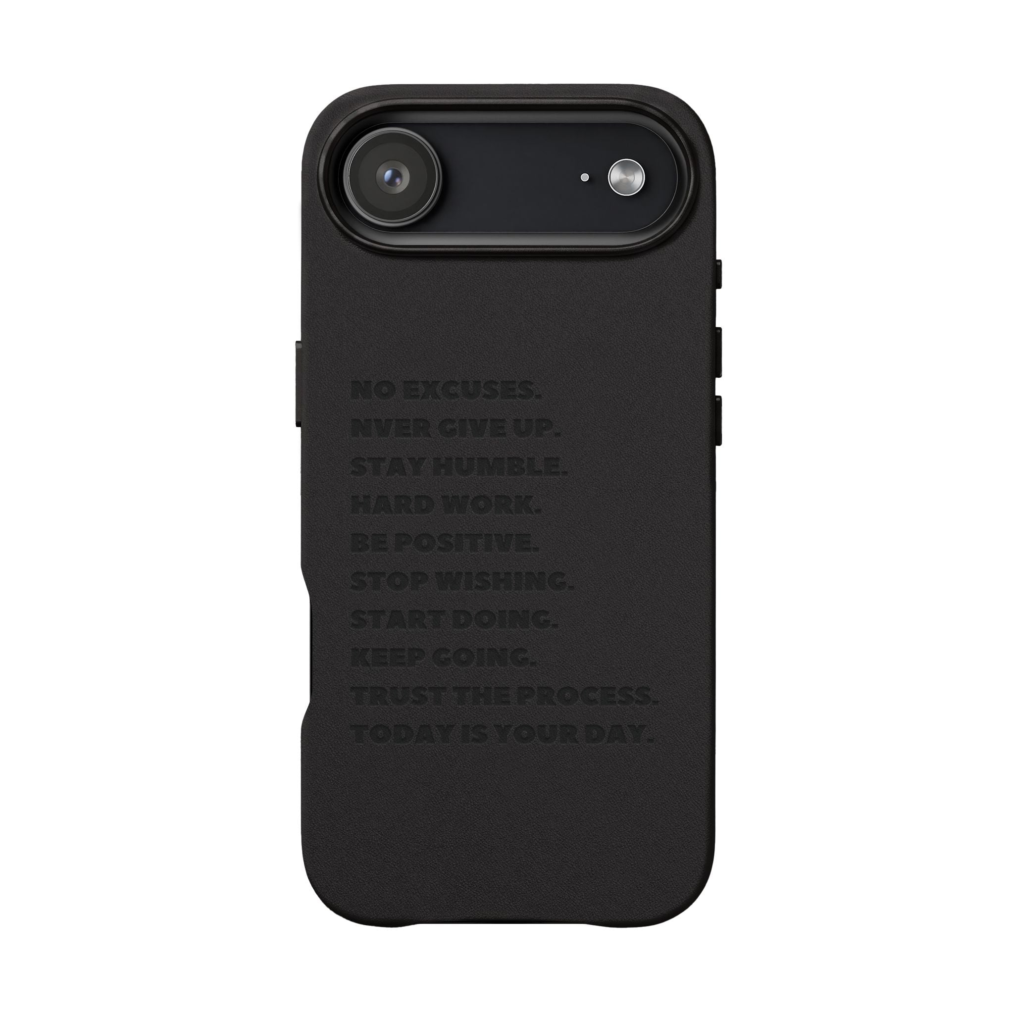 Engraved PU Leather Phone Case — Motivational Text Protective Cover