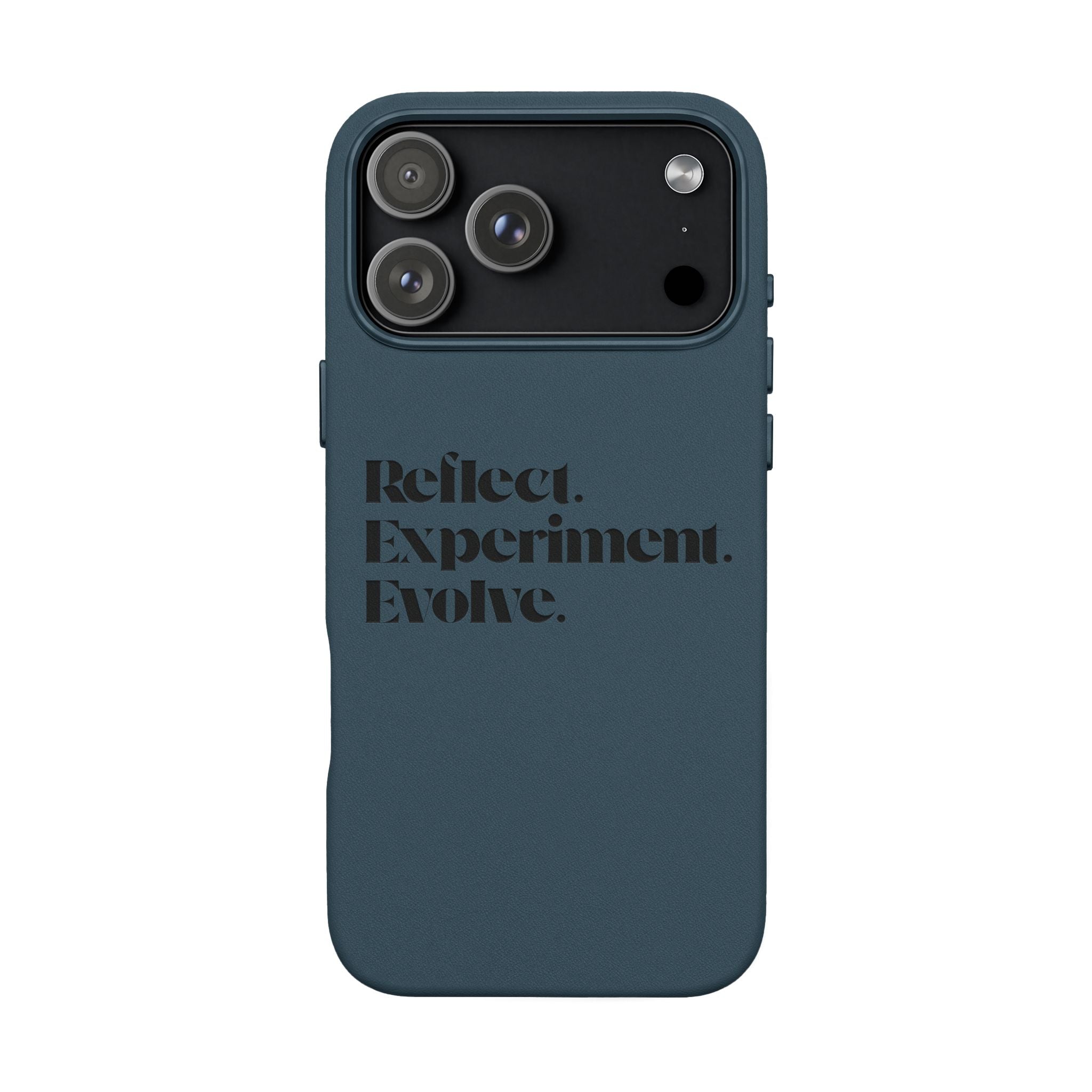 Engraved "Reflect. Experiment. Evolve." Minimalist Brown — PU Leather Phone Case