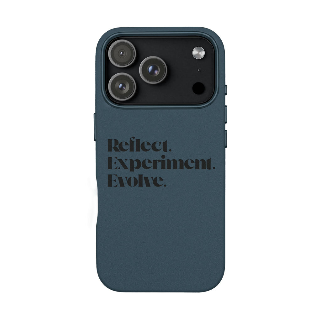 Engraved "Reflect. Experiment. Evolve." Minimalist Brown — PU Leather Phone Case