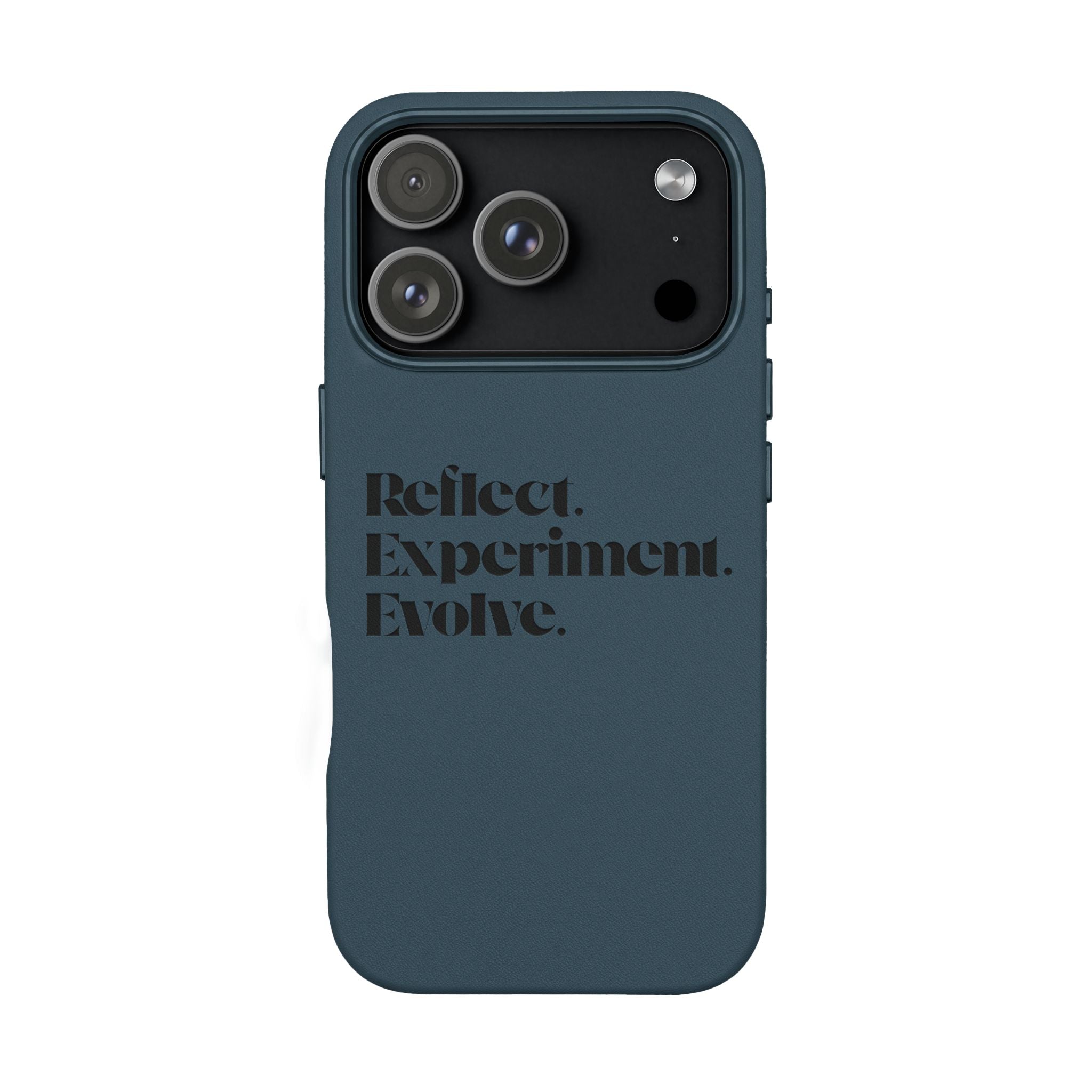 Engraved "Reflect. Experiment. Evolve." Minimalist Brown — PU Leather Phone Case