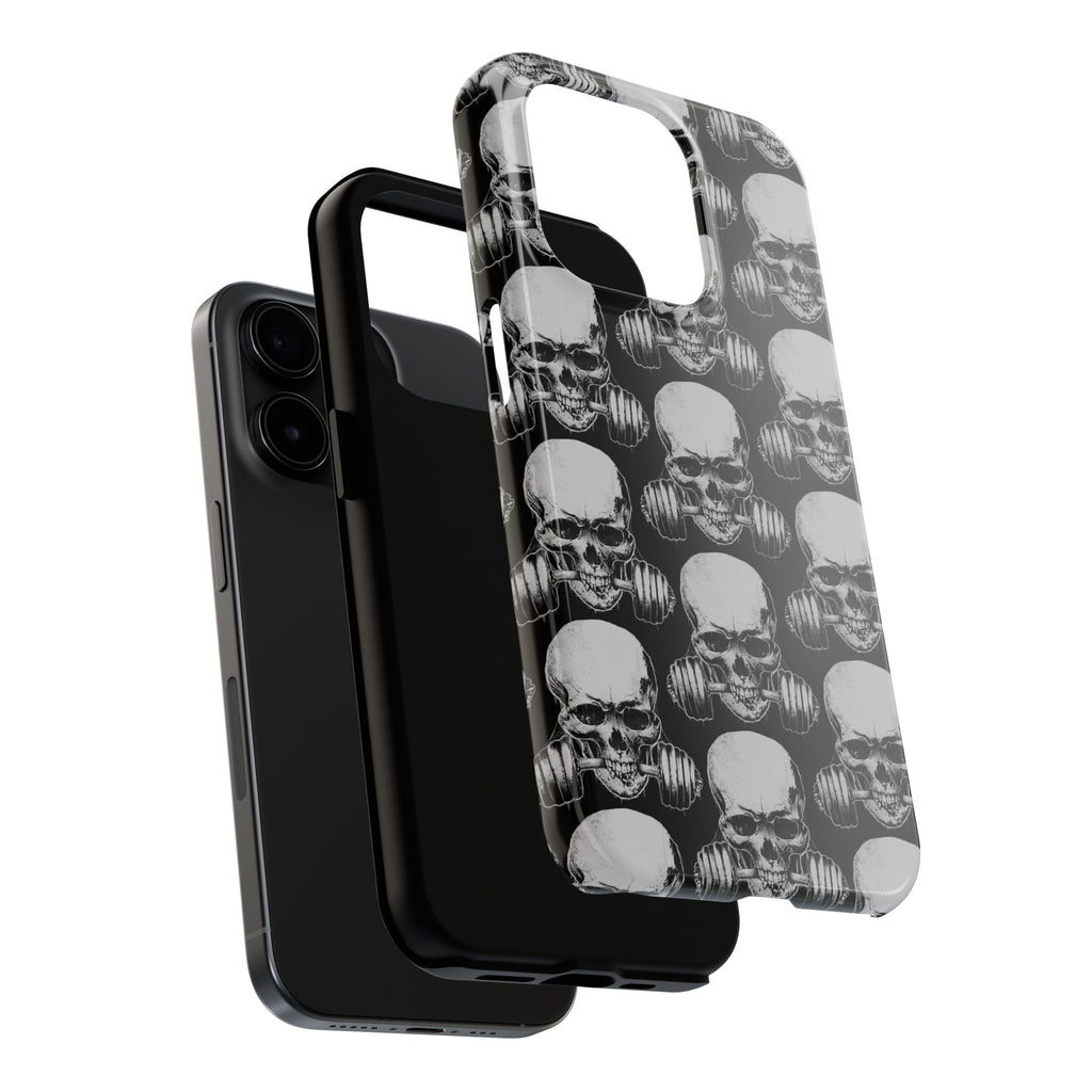 Skull Barbell Tough Phone Case — Black Grunge Protective Phone Cover
