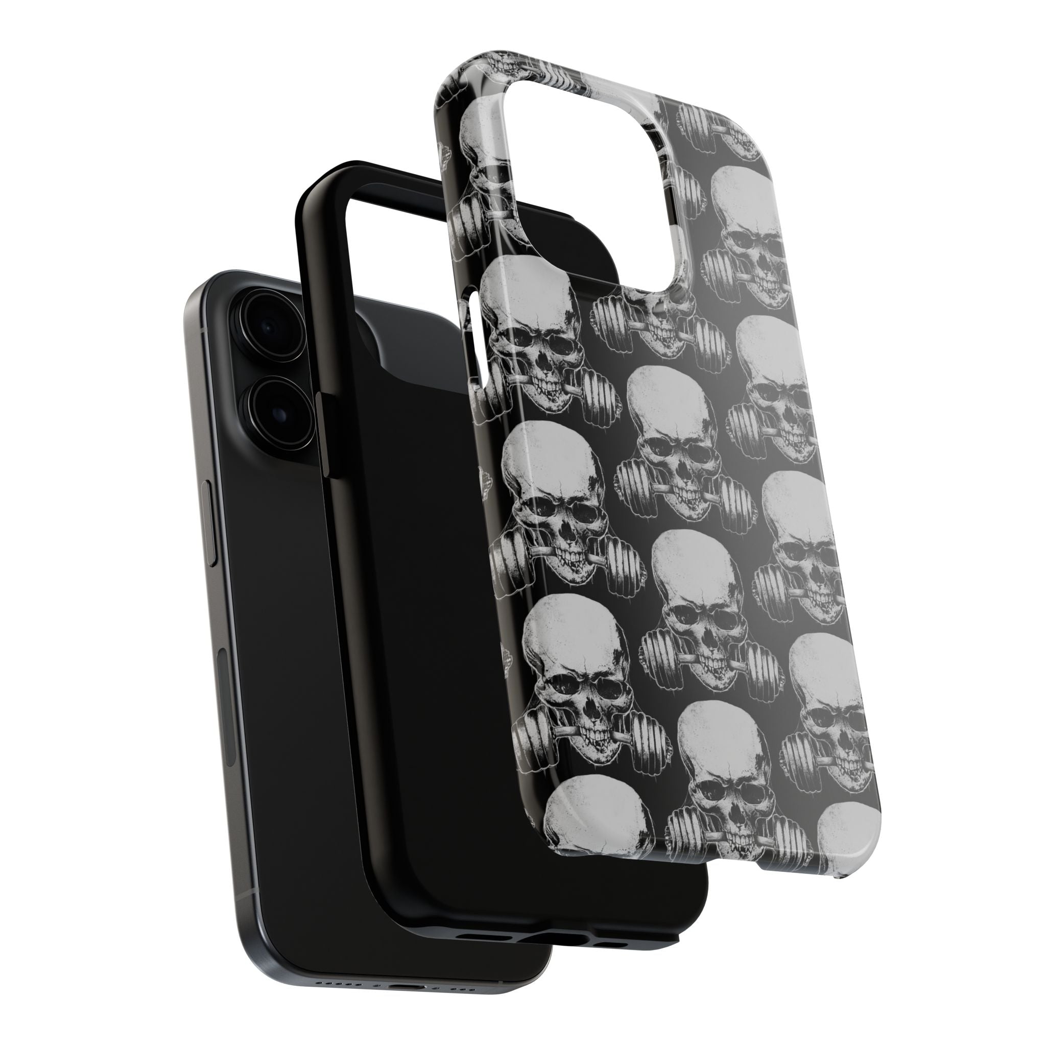 Skull Barbell Tough Phone Case — Black Grunge Protective Phone Cover