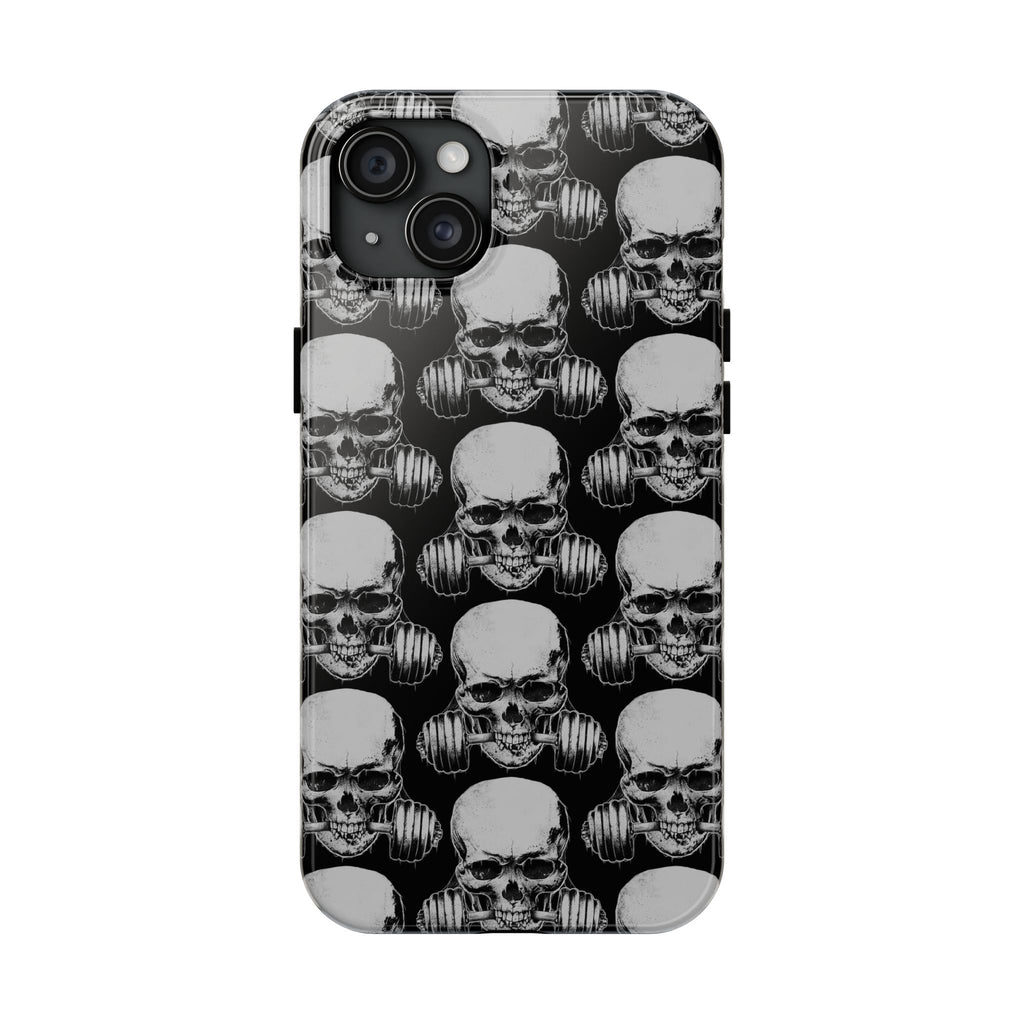 Skull Barbell Tough Phone Case — Black Grunge Protective Phone Cover