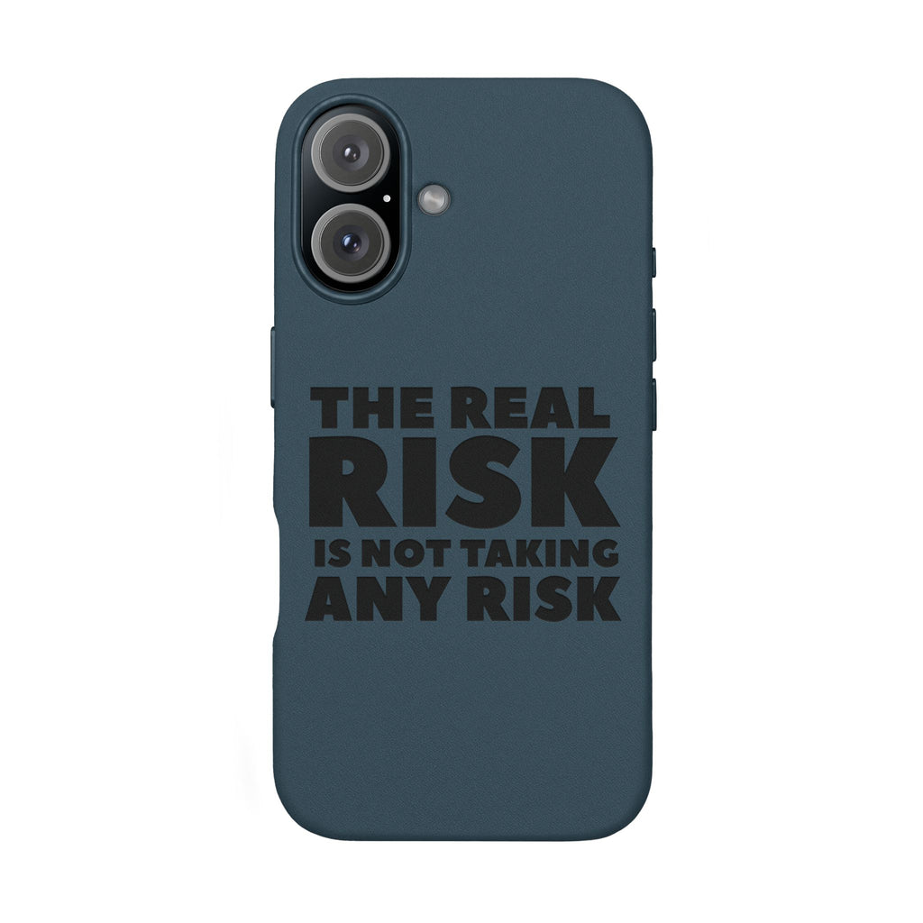 "The Real Risk Is Not Taking Any Risk" Engraved Motivational Case — PU Leather Phone Case
