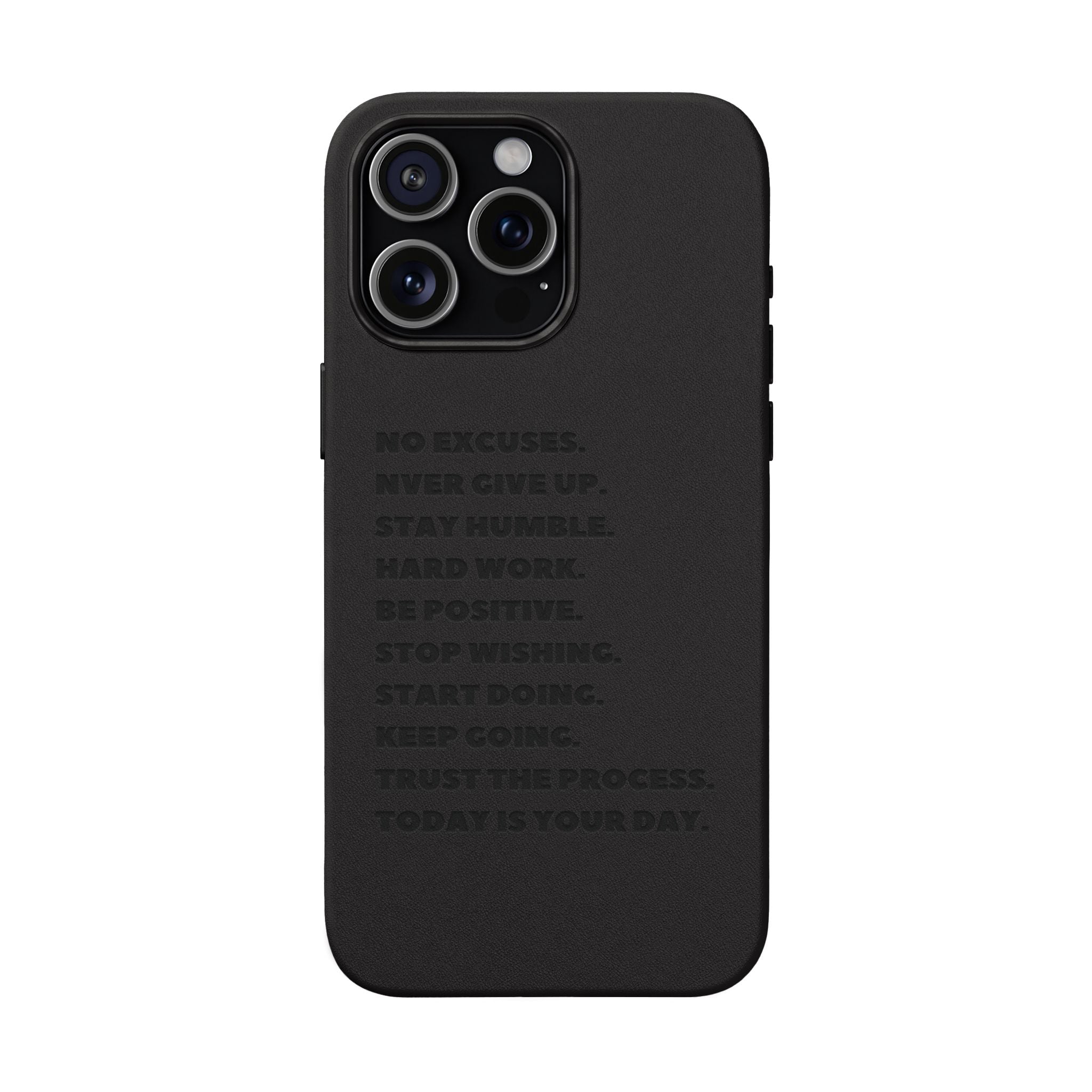 Engraved PU Leather Phone Case — Motivational Text Protective Cover