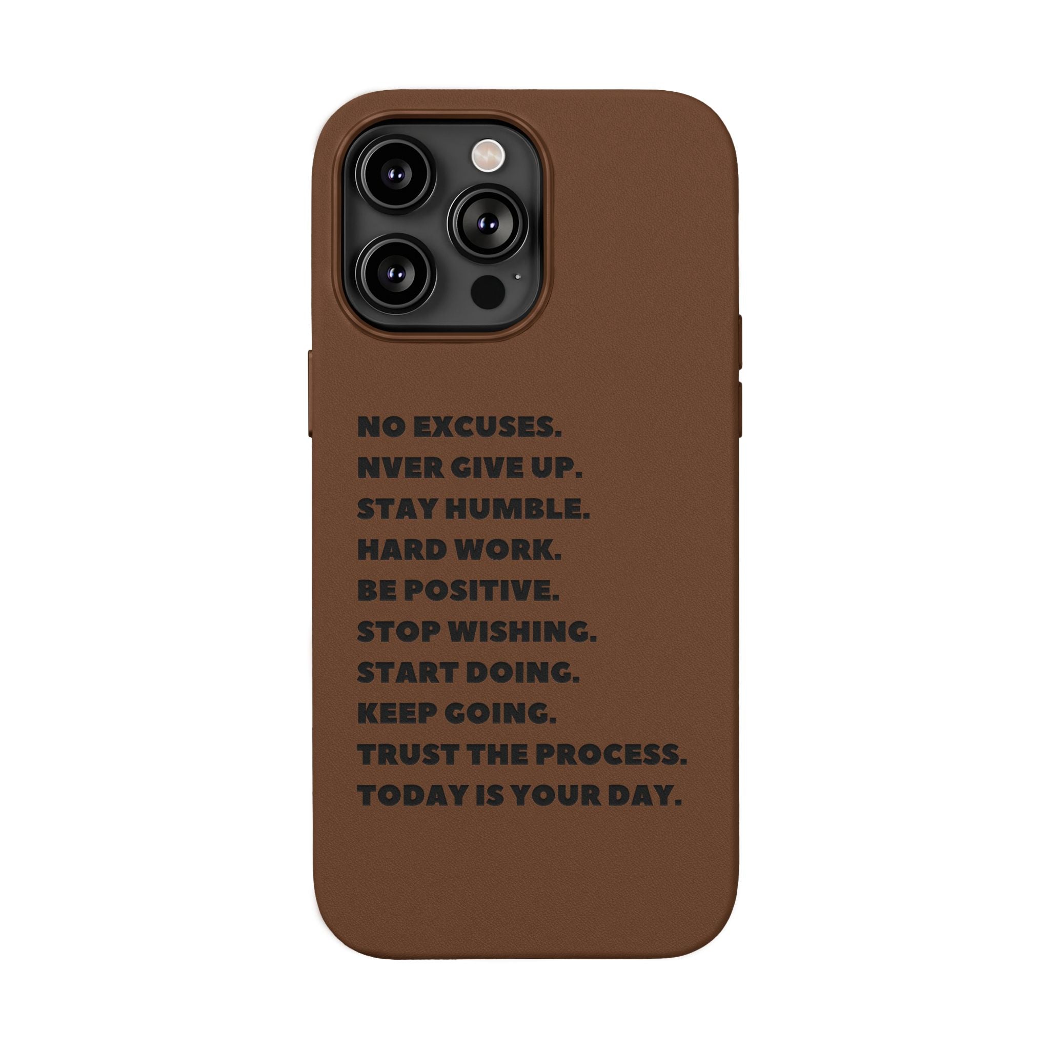 Engraved PU Leather Phone Case — Motivational Text Protective Cover