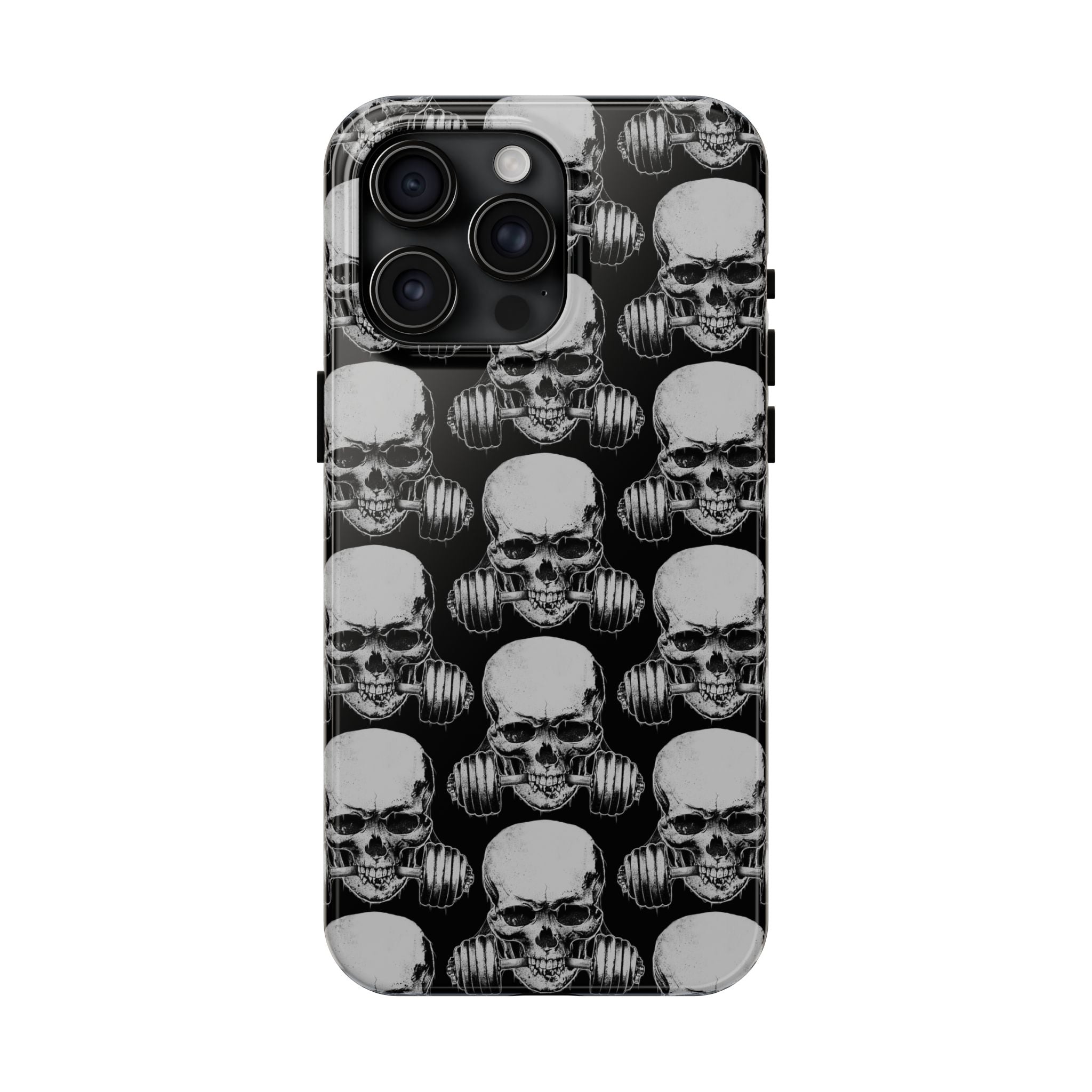Skull Barbell Tough Phone Case — Black Grunge Protective Phone Cover