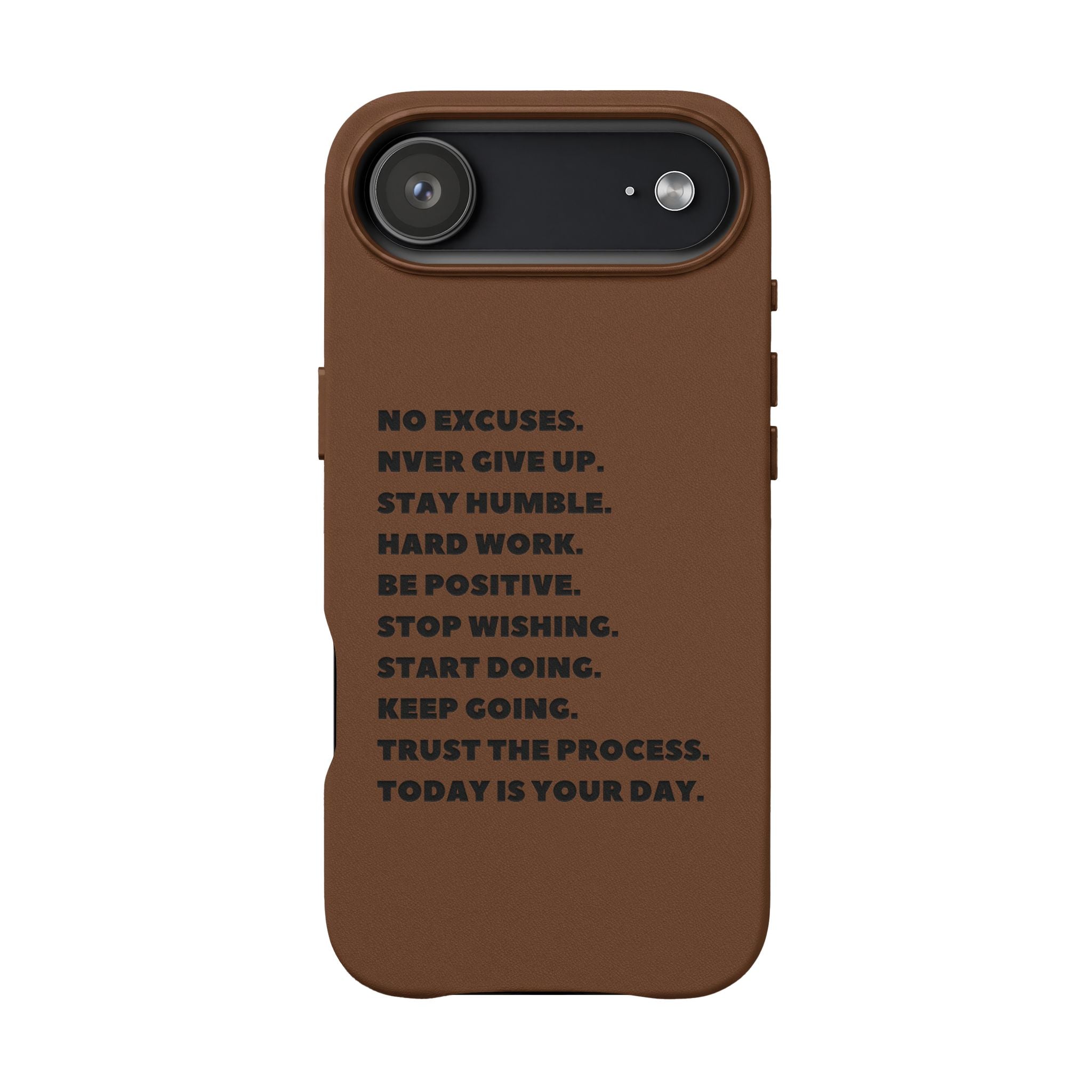 Engraved PU Leather Phone Case — Motivational Text Protective Cover