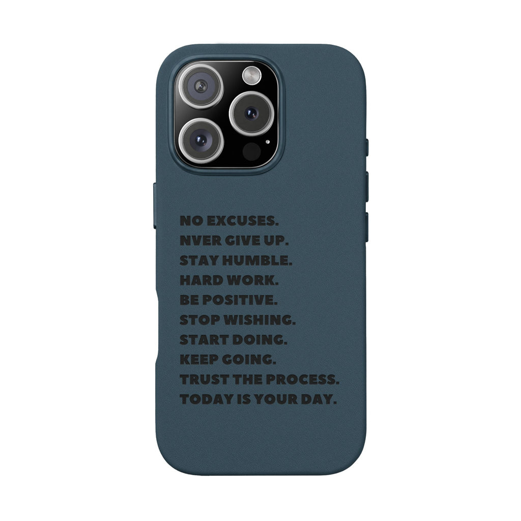 Engraved PU Leather Phone Case — Motivational Text Protective Cover