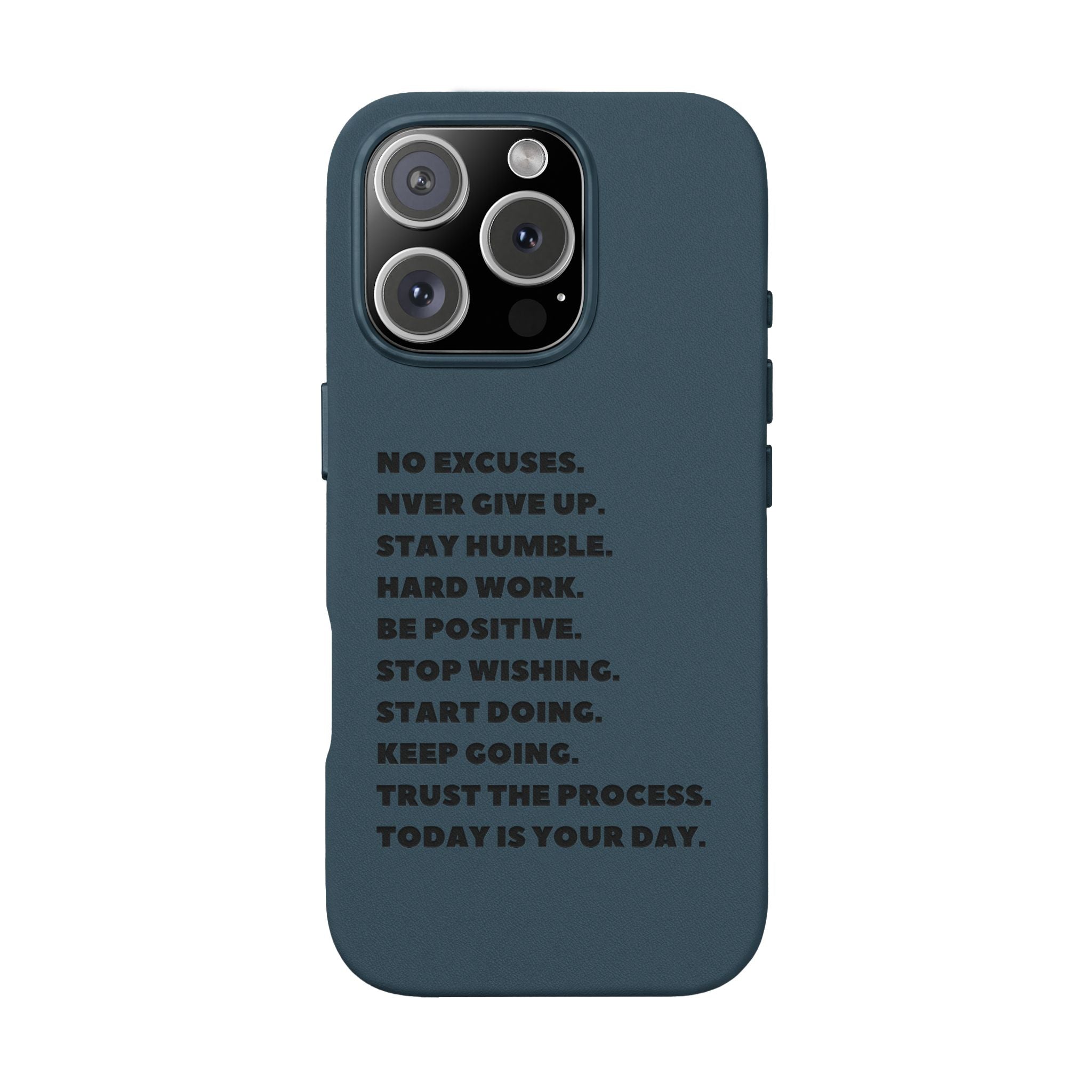 Engraved PU Leather Phone Case — Motivational Text Protective Cover