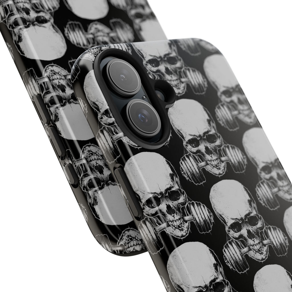 Skull Barbell Tough Phone Case — Black Grunge Protective Phone Cover