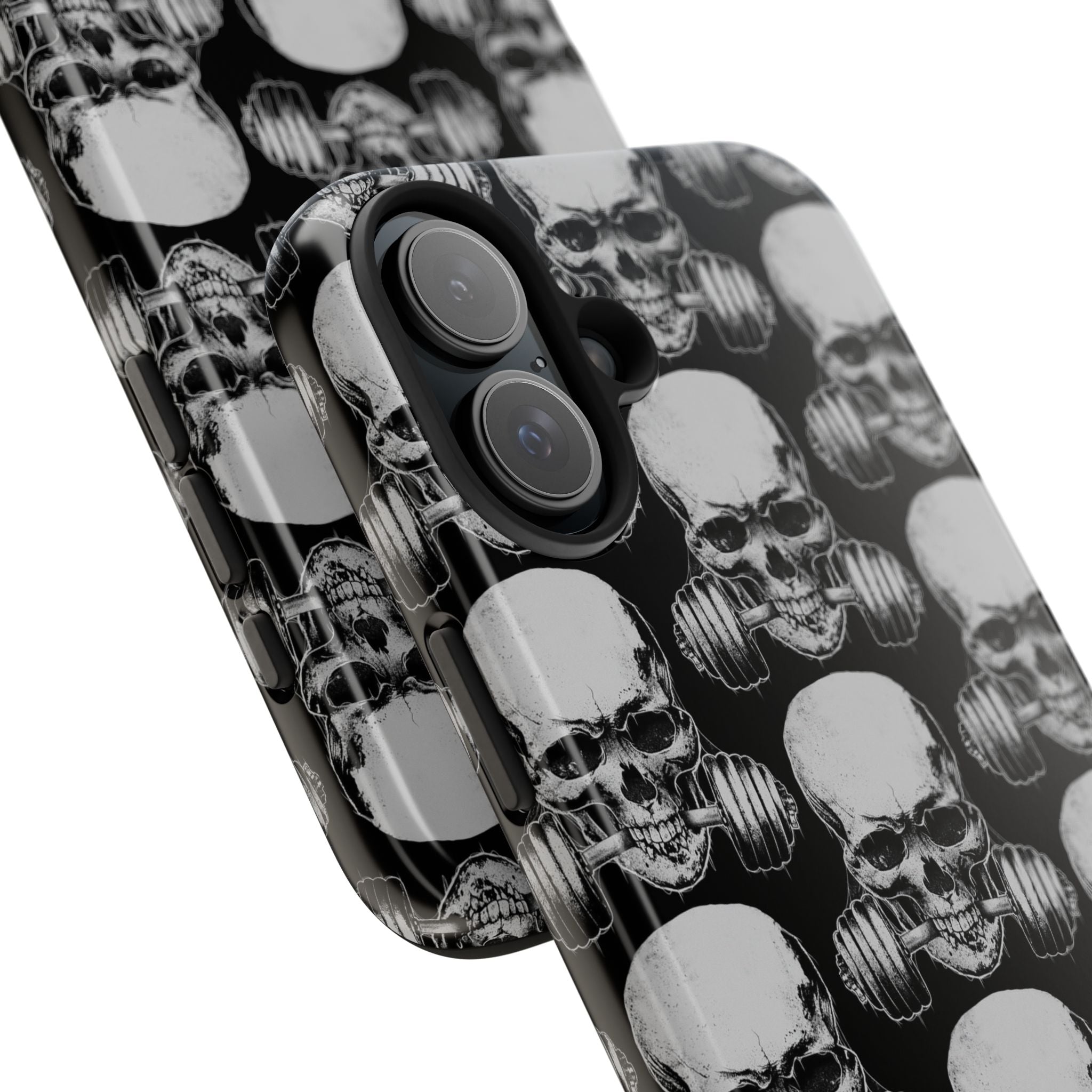 Skull Barbell Tough Phone Case — Black Grunge Protective Phone Cover