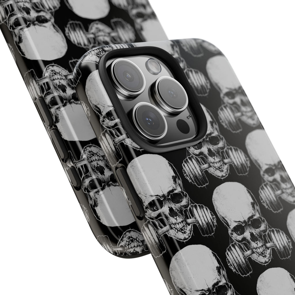 Skull Barbell Tough Phone Case — Black Grunge Protective Phone Cover