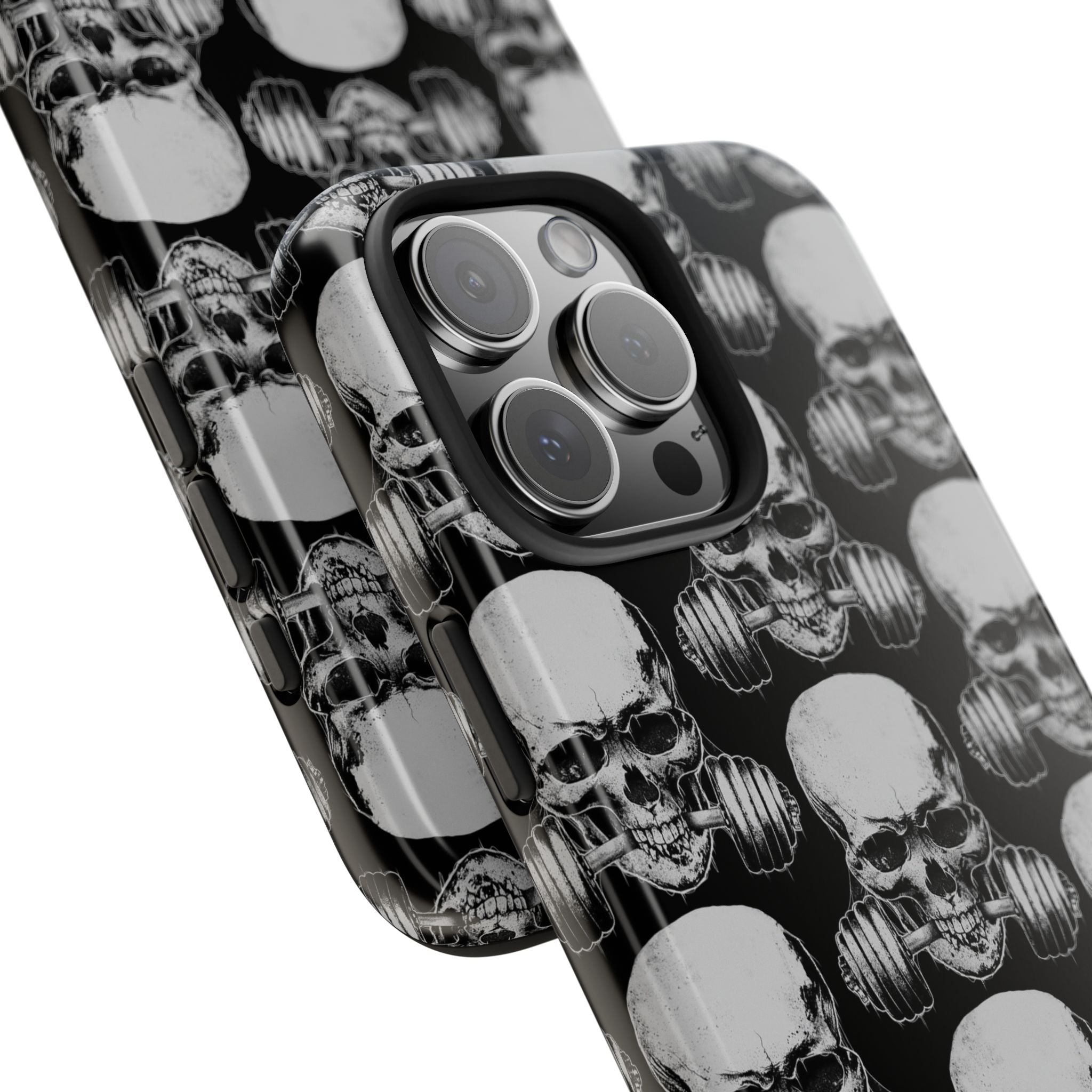 Skull Barbell Tough Phone Case — Black Grunge Protective Phone Cover