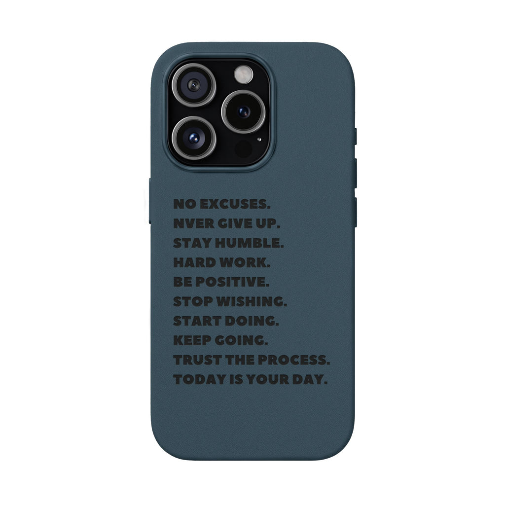 Engraved PU Leather Phone Case — Motivational Text Protective Cover
