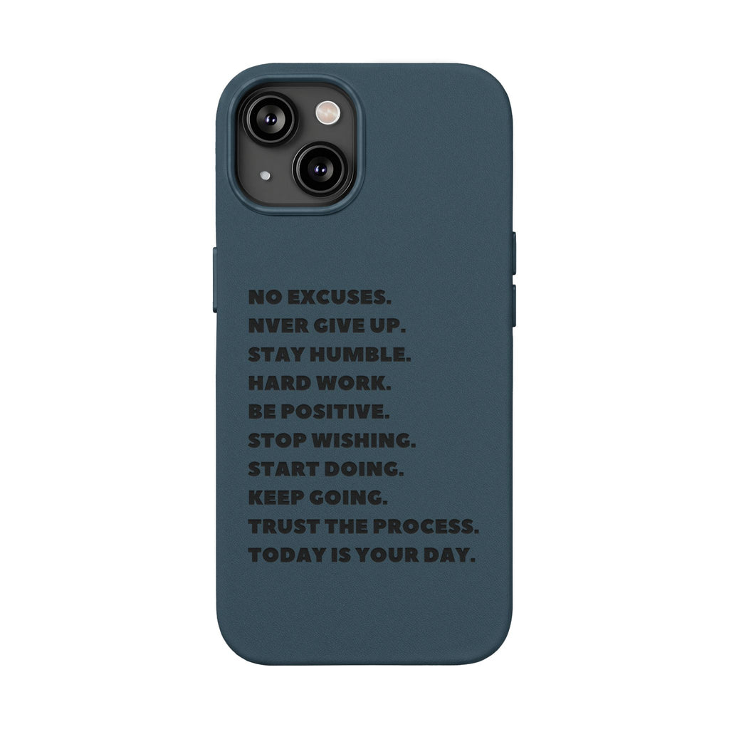 Engraved PU Leather Phone Case — Motivational Text Protective Cover