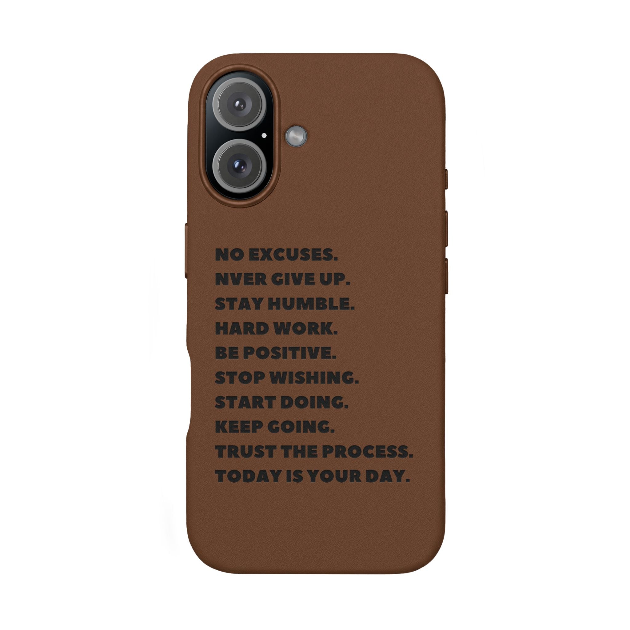 Engraved PU Leather Phone Case — Motivational Text Protective Cover