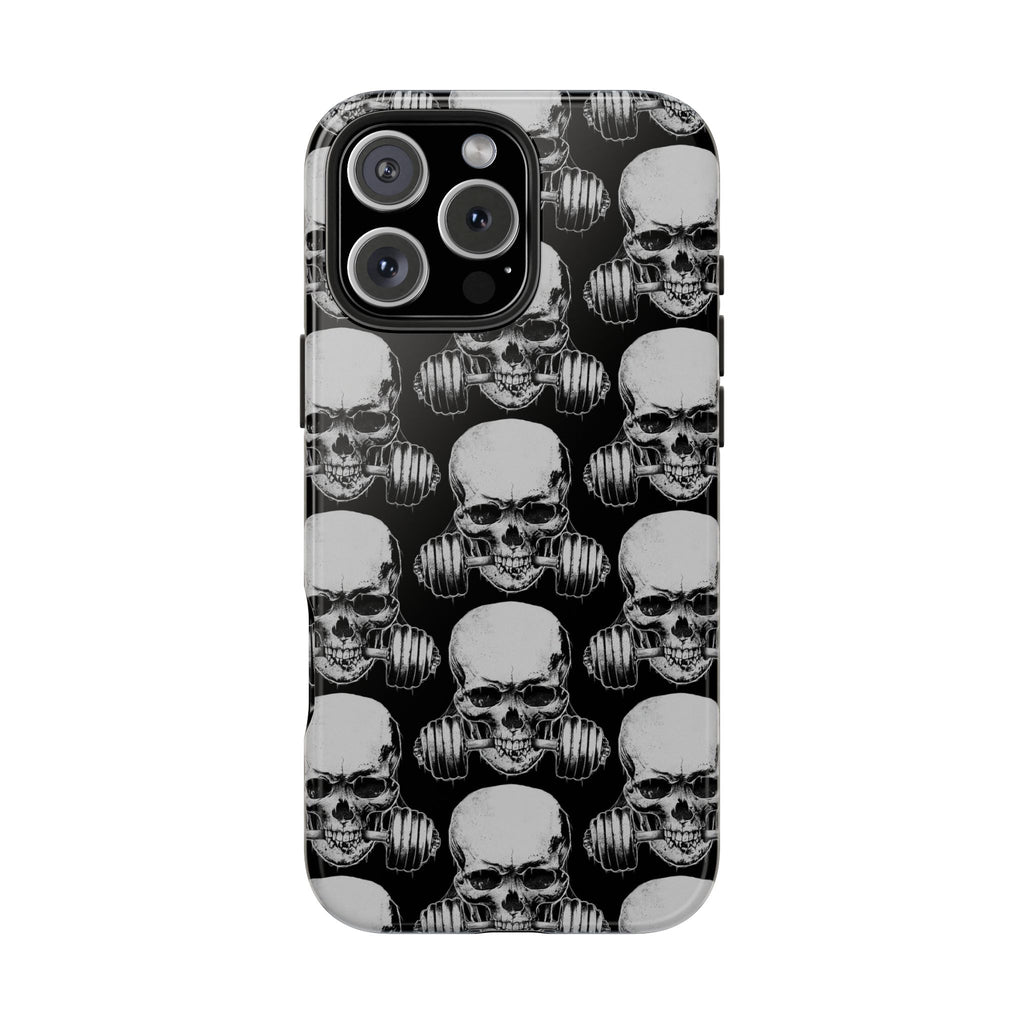Skull Barbell Tough Phone Case — Black Grunge Protective Phone Cover
