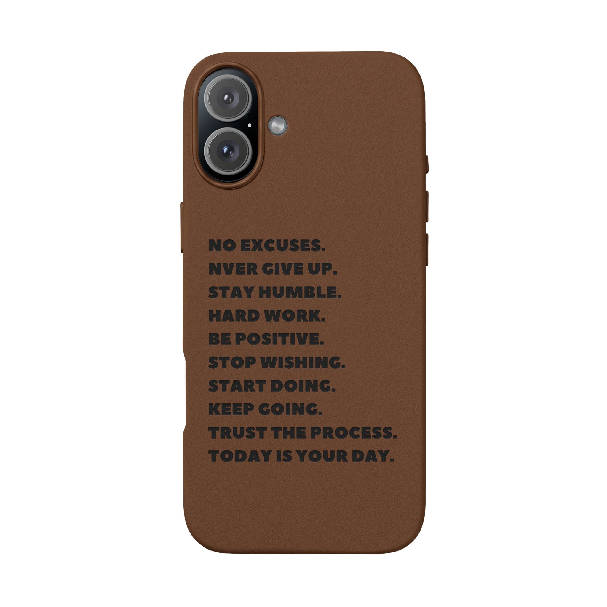 Engraved PU Leather Phone Case — Motivational Text Protective Cover