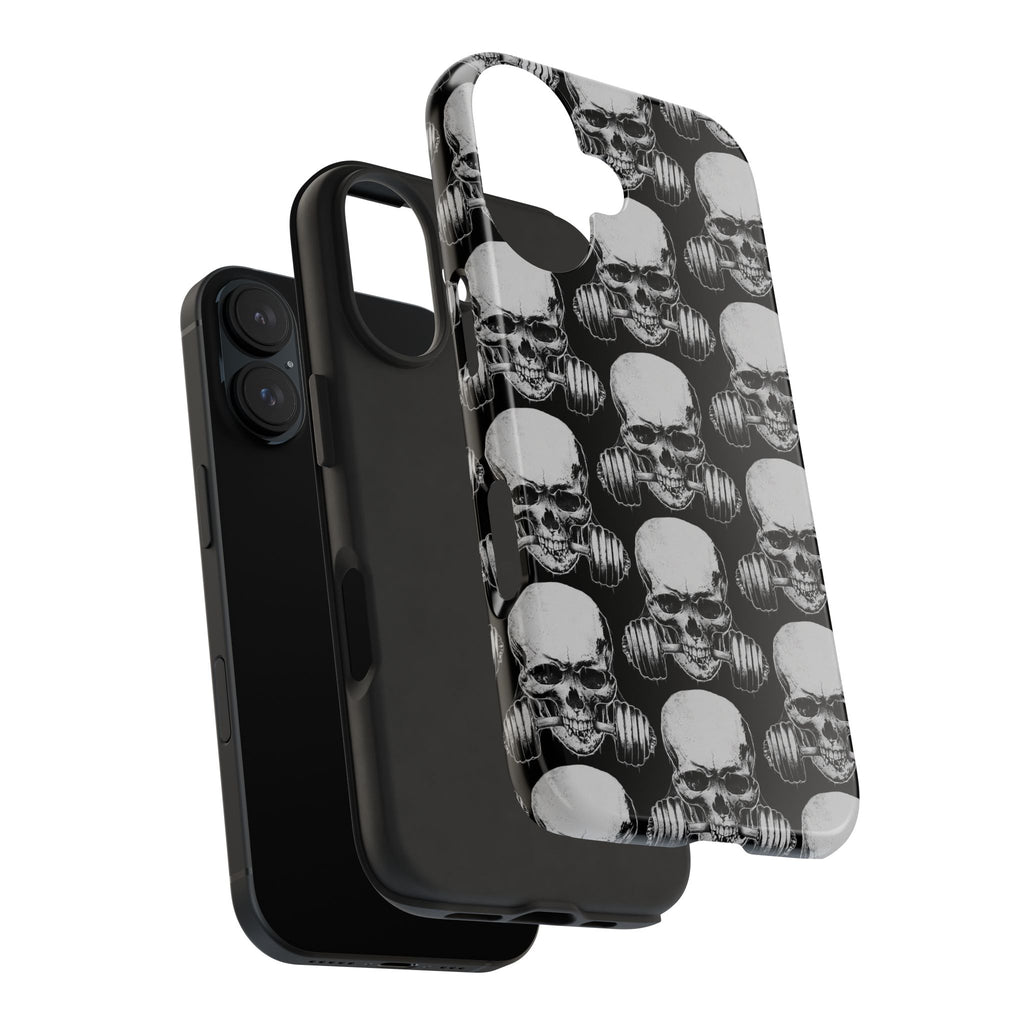 Skull Barbell Tough Phone Case — Black Grunge Protective Phone Cover