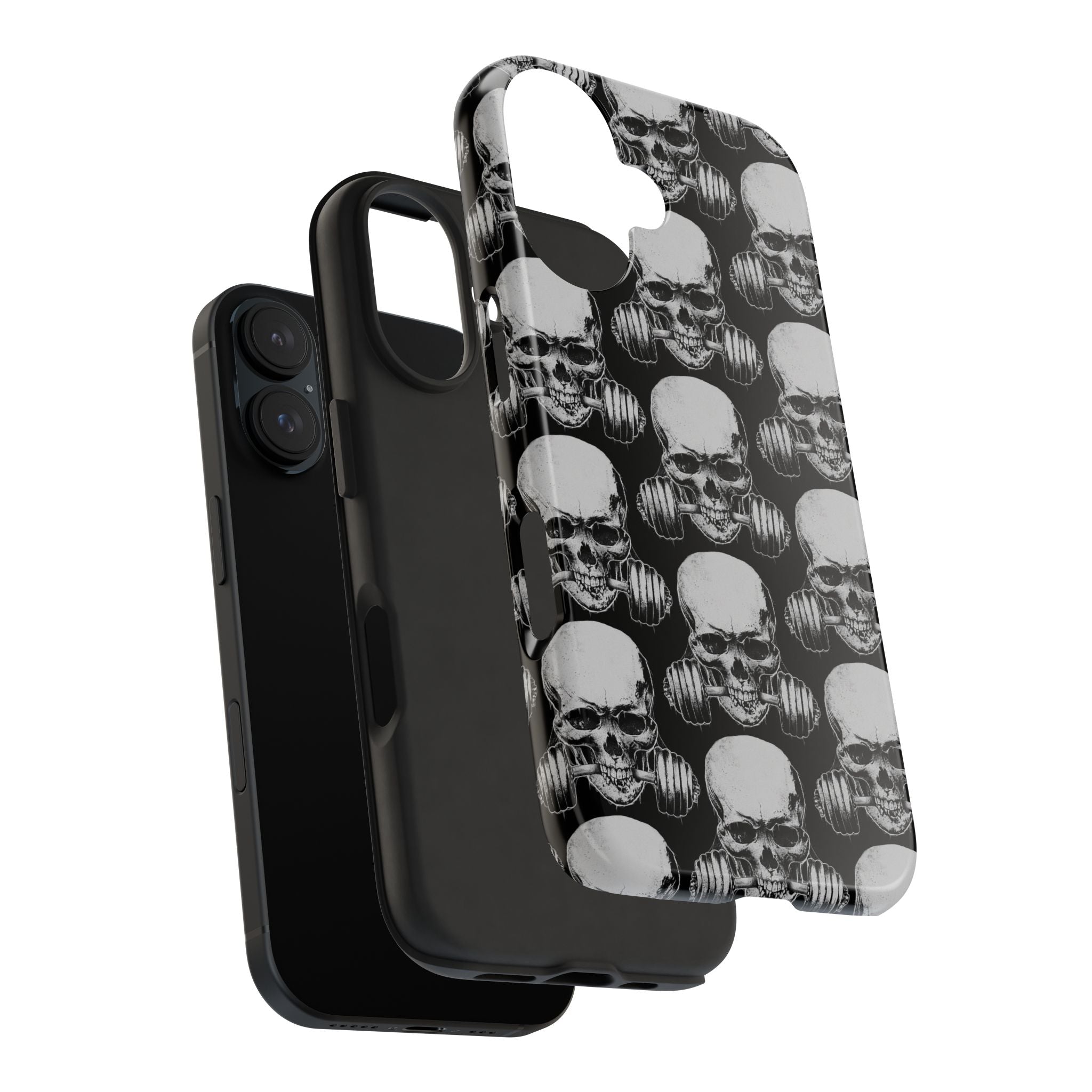 Skull Barbell Tough Phone Case — Black Grunge Protective Phone Cover