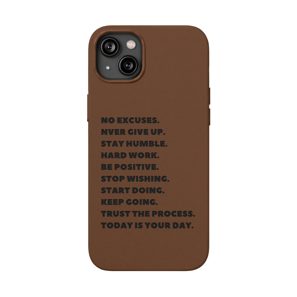 Engraved PU Leather Phone Case — Motivational Text Protective Cover
