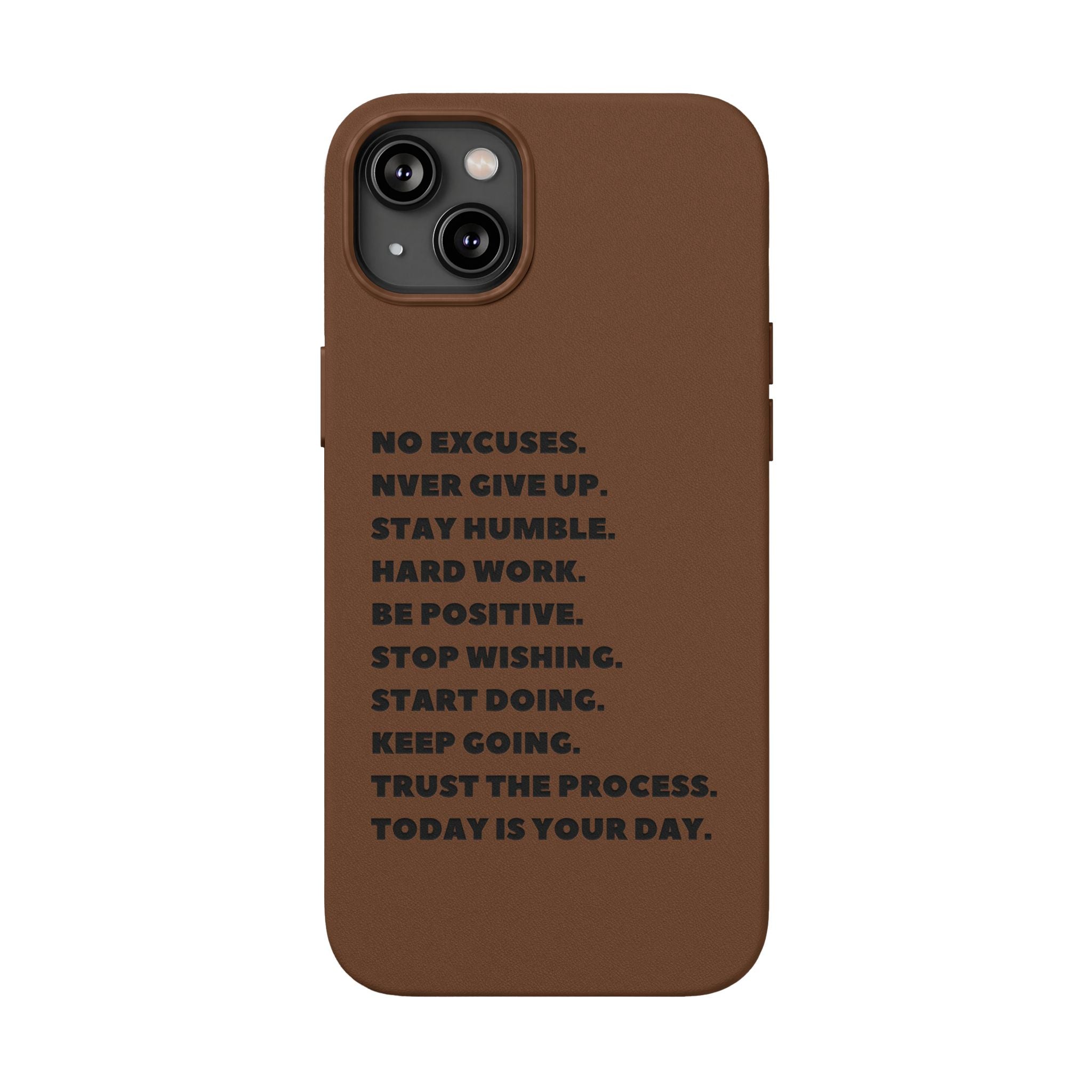 Engraved PU Leather Phone Case — Motivational Text Protective Cover