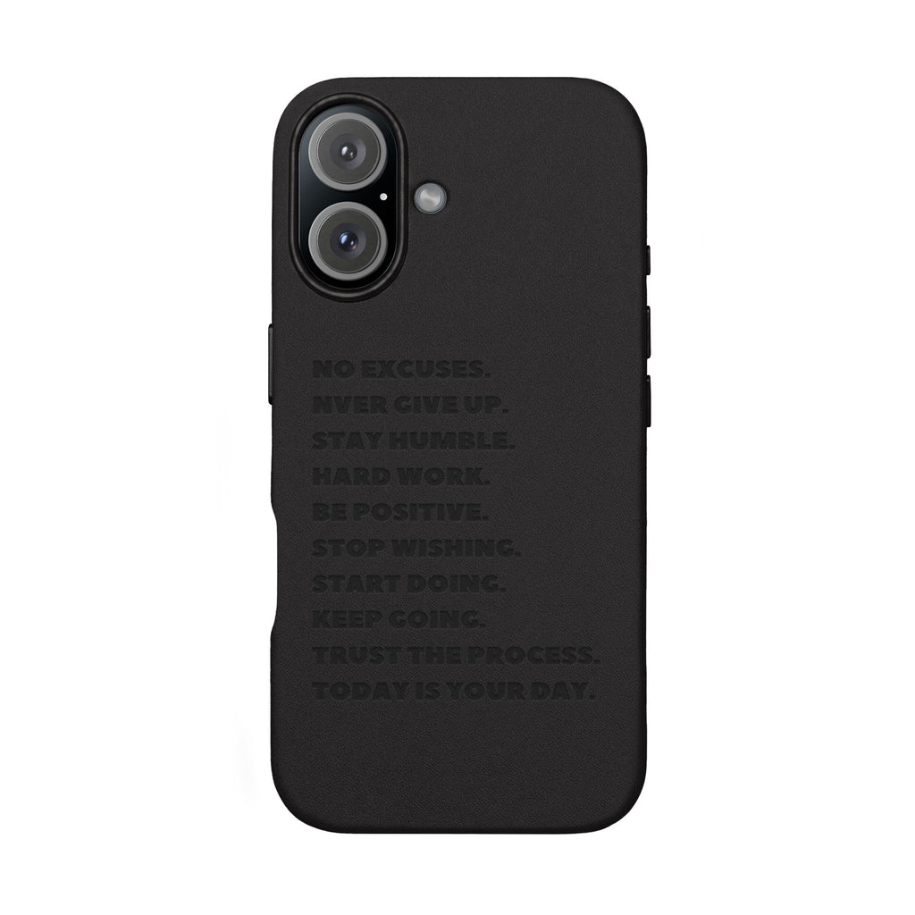Engraved PU Leather Phone Case — Motivational Text Protective Cover