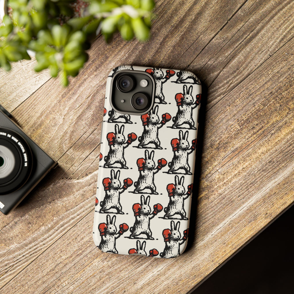 Playful Boxing Bunny Pattern Tough iPhone Case