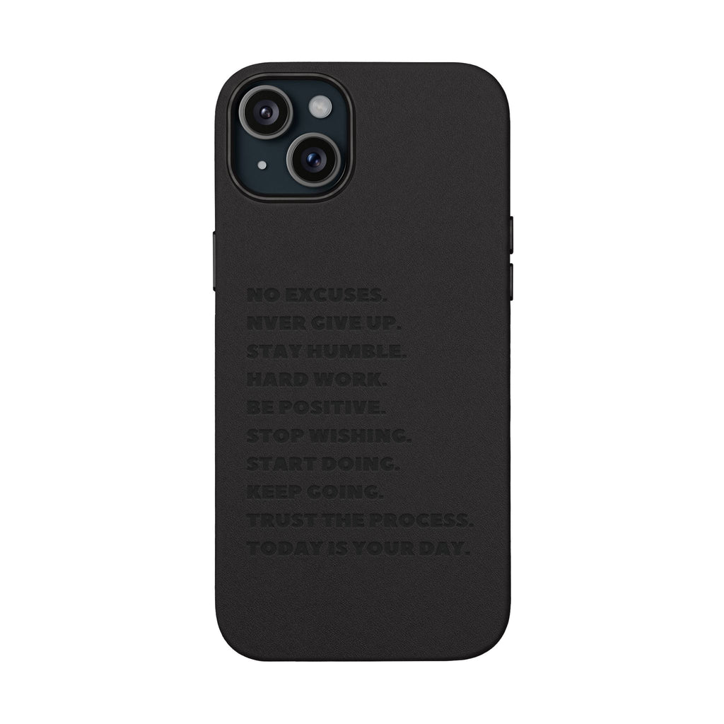 Engraved PU Leather Phone Case — Motivational Text Protective Cover