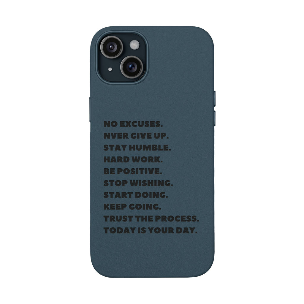 Engraved PU Leather Phone Case — Motivational Text Protective Cover
