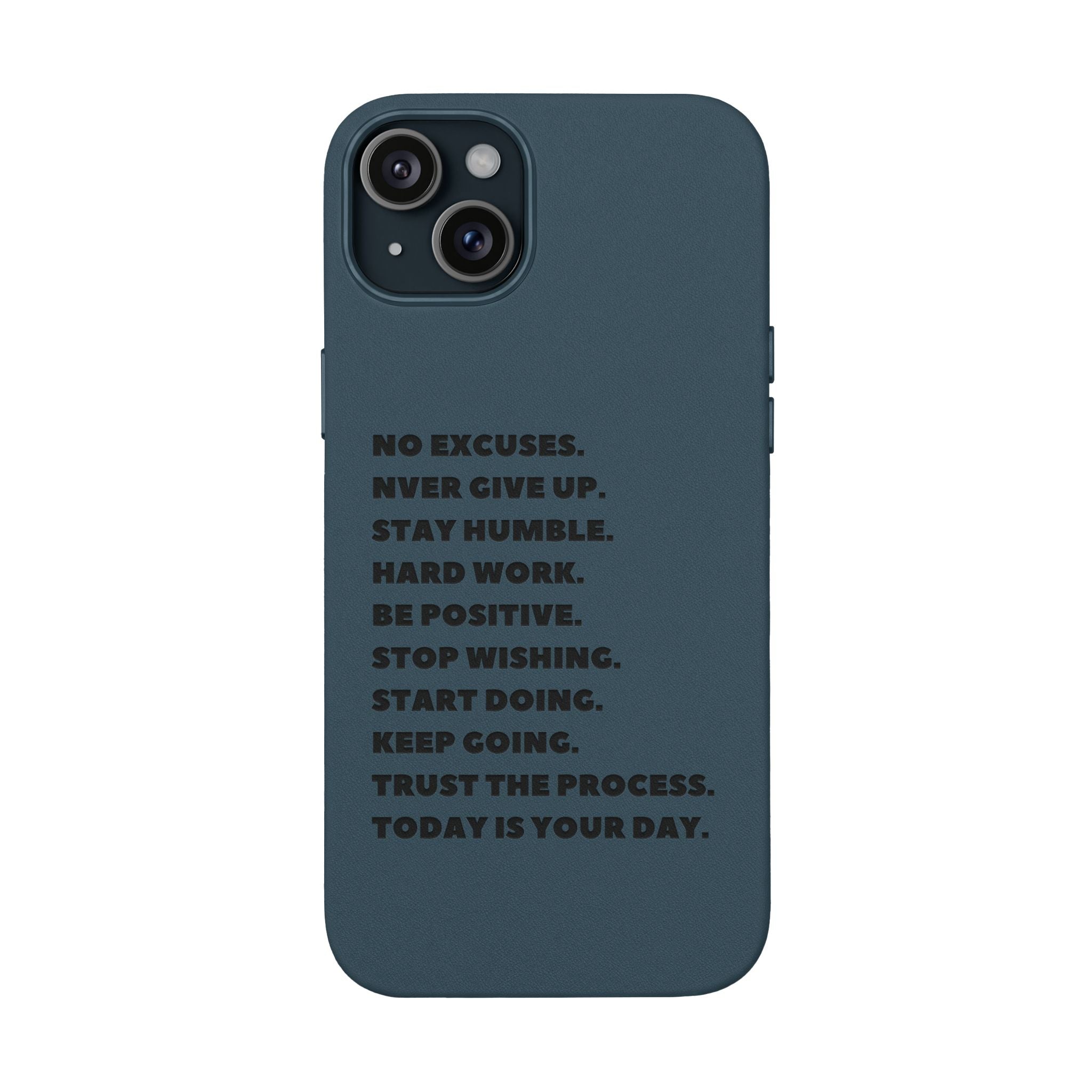 Engraved PU Leather Phone Case — Motivational Text Protective Cover