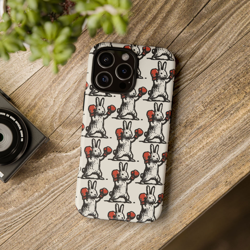 Playful Boxing Bunny Pattern Tough iPhone Case