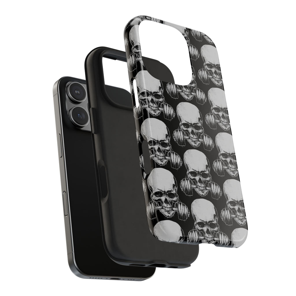 Skull Barbell Tough Phone Case — Black Grunge Protective Phone Cover