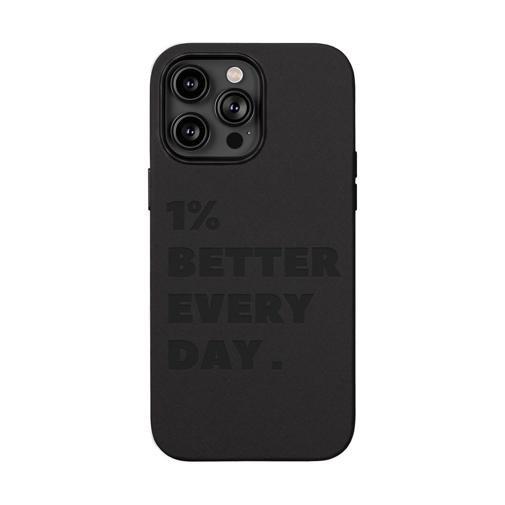 "1% Better Every Day" PU Leather Phone Case — Embossed Motivational iPhone Cover