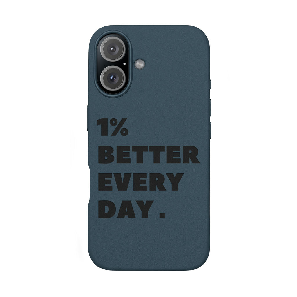 "1% Better Every Day" PU Leather Phone Case — Embossed Motivational iPhone Cover