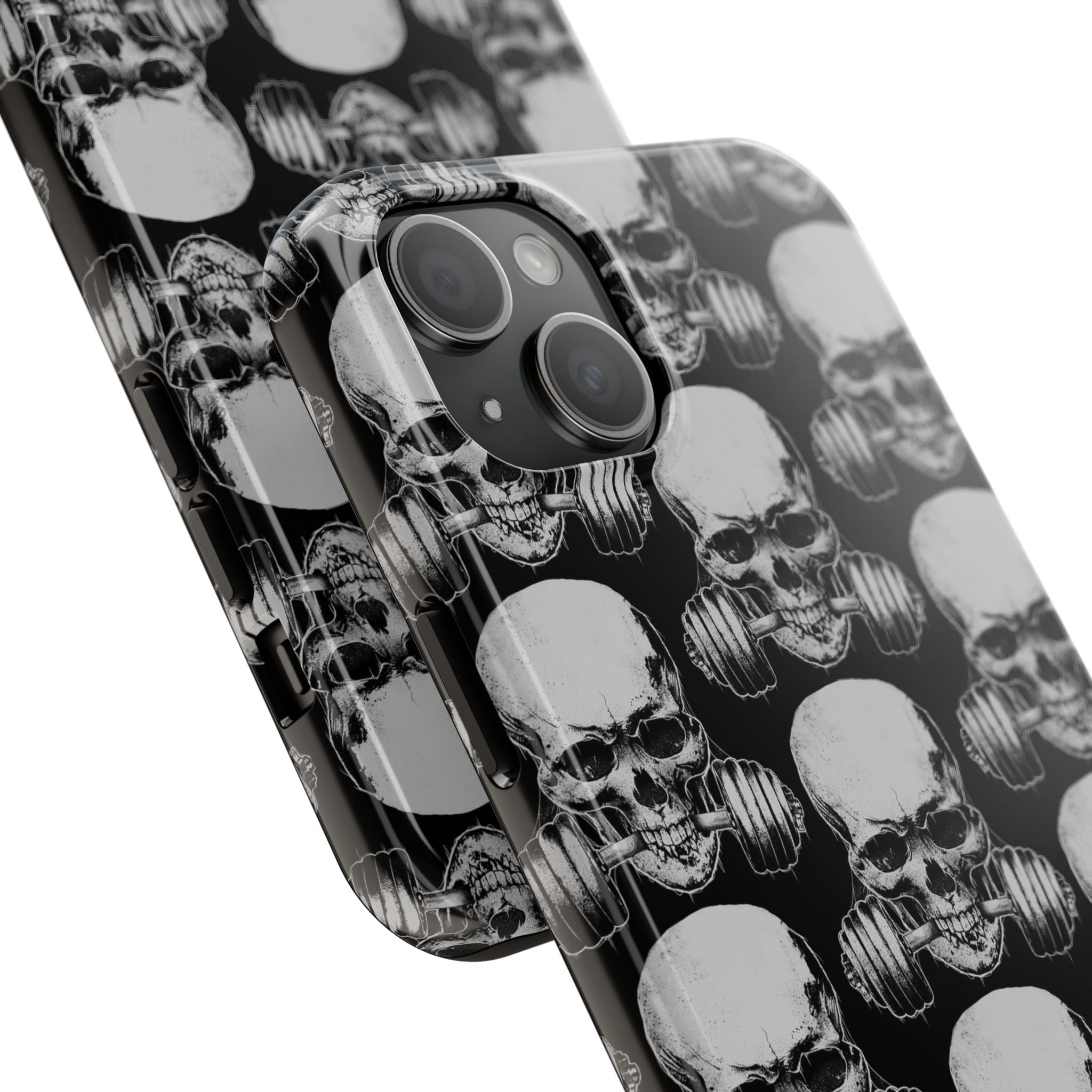 Skull Barbell Tough Phone Case — Black Grunge Protective Phone Cover