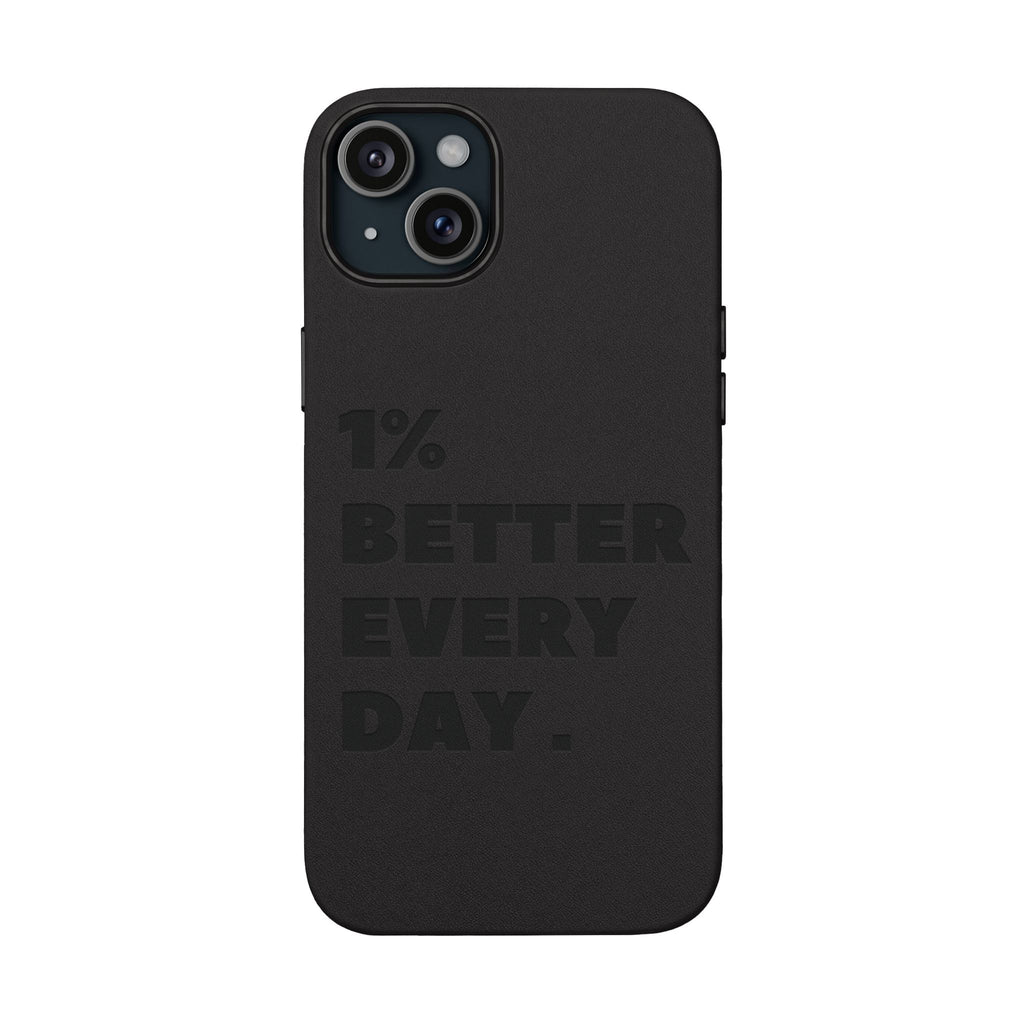 "1% Better Every Day" PU Leather Phone Case — Embossed Motivational iPhone Cover