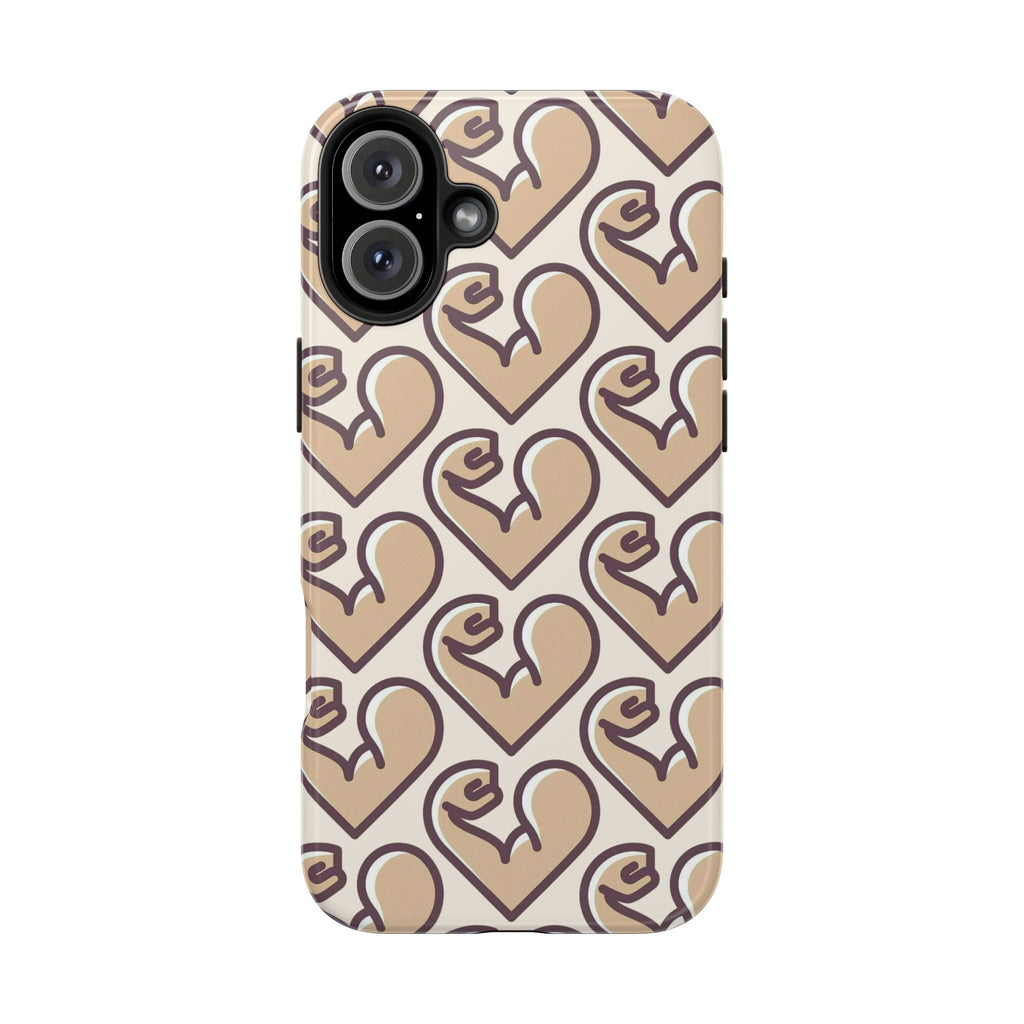 Beige Heart Pattern Tough Phone Case – Cute Retro Love Design, Protective iPhone Cover