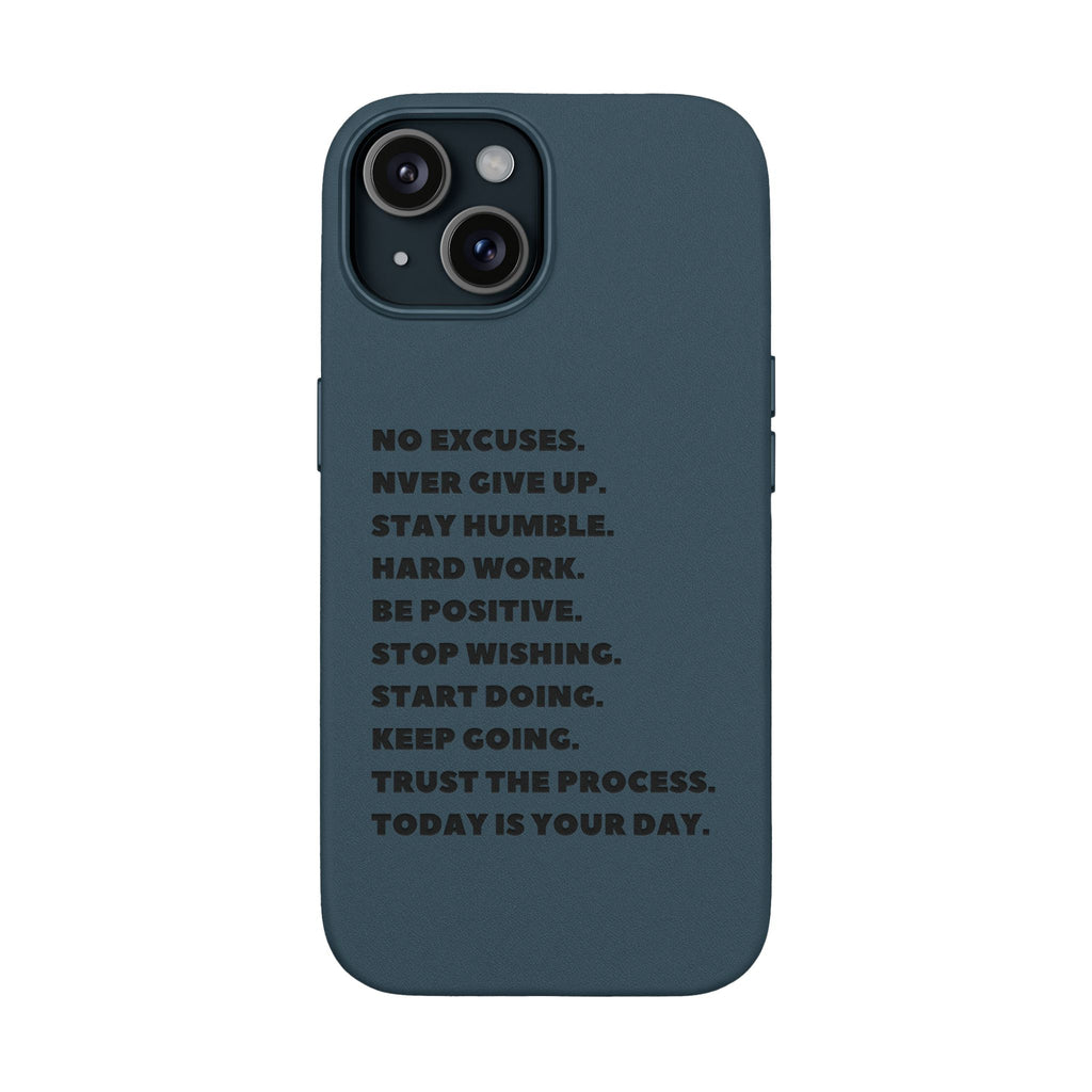 Engraved PU Leather Phone Case — Motivational Text Protective Cover